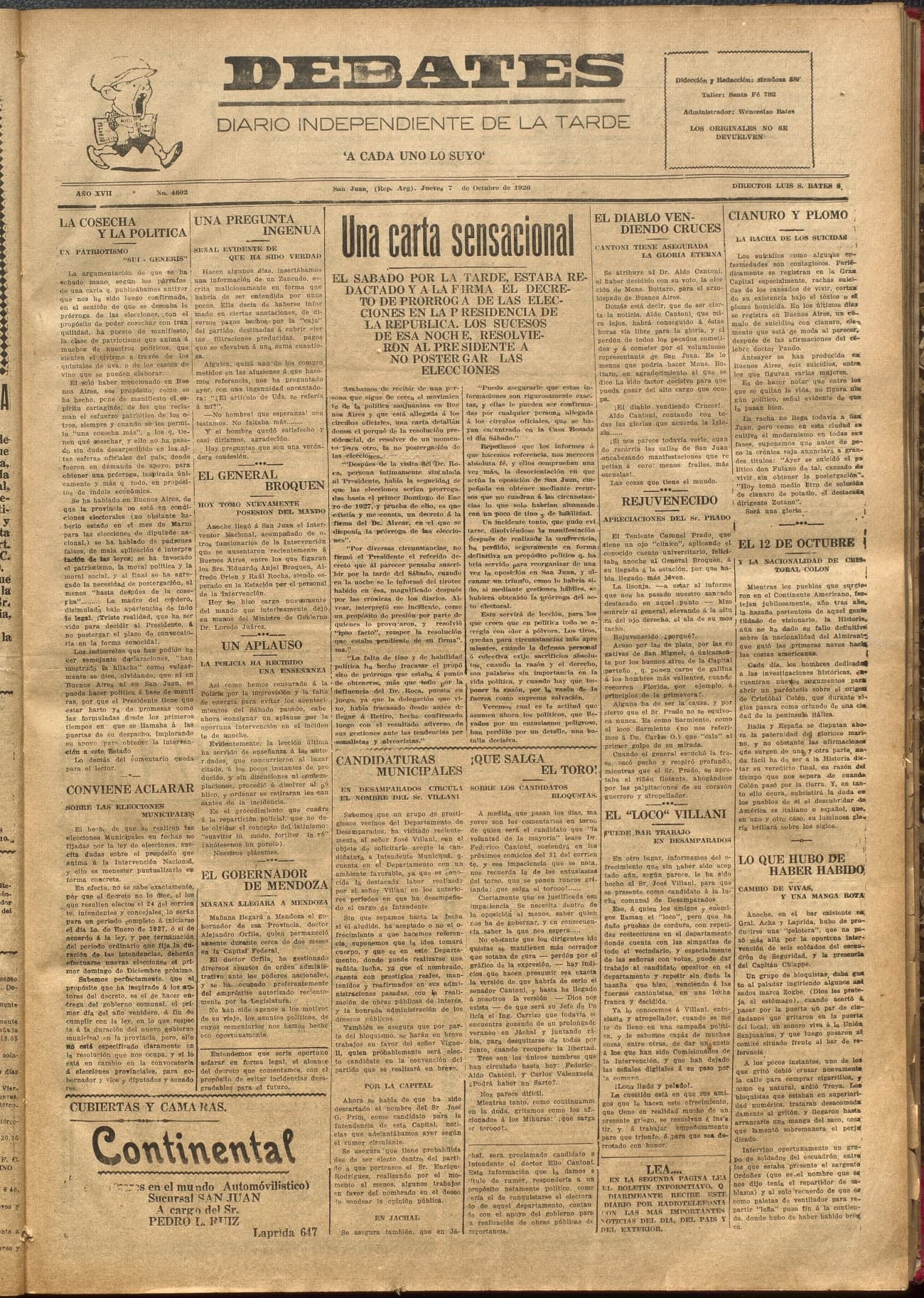 Portada · Diario Debates del 7 de octubre de 1926