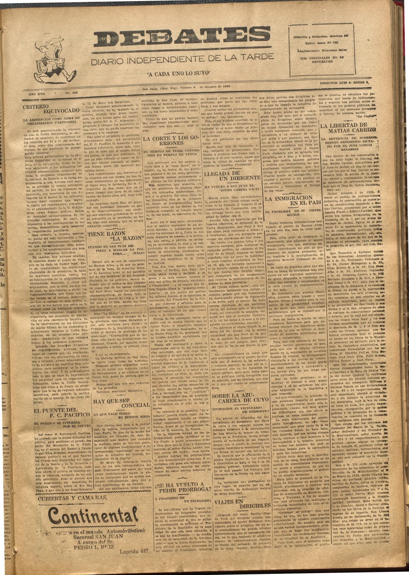 Portada · Diario Debates del 8 de octubre de 1926