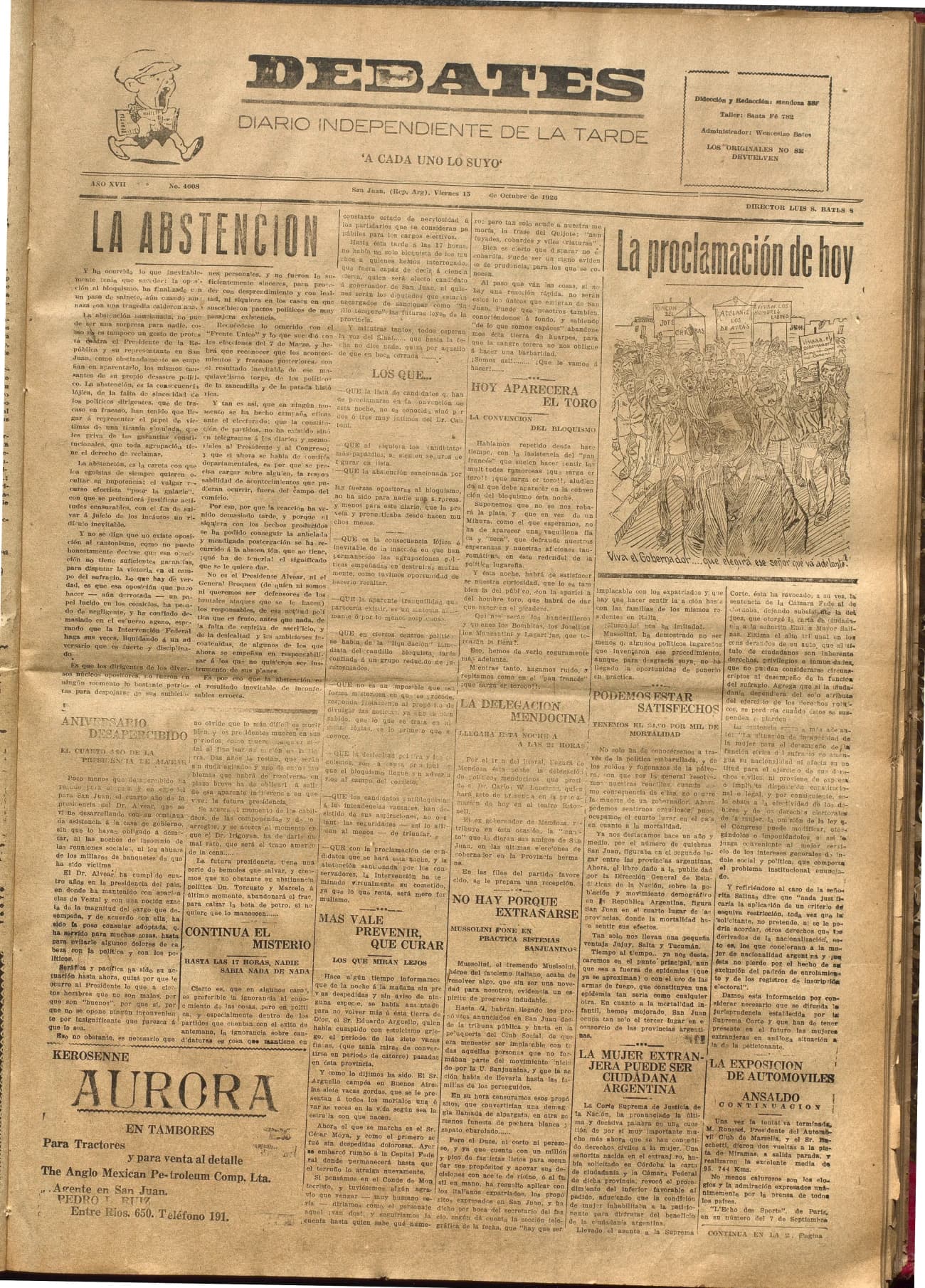 Portada · Diario Debates del 15 de octubre de 1926
