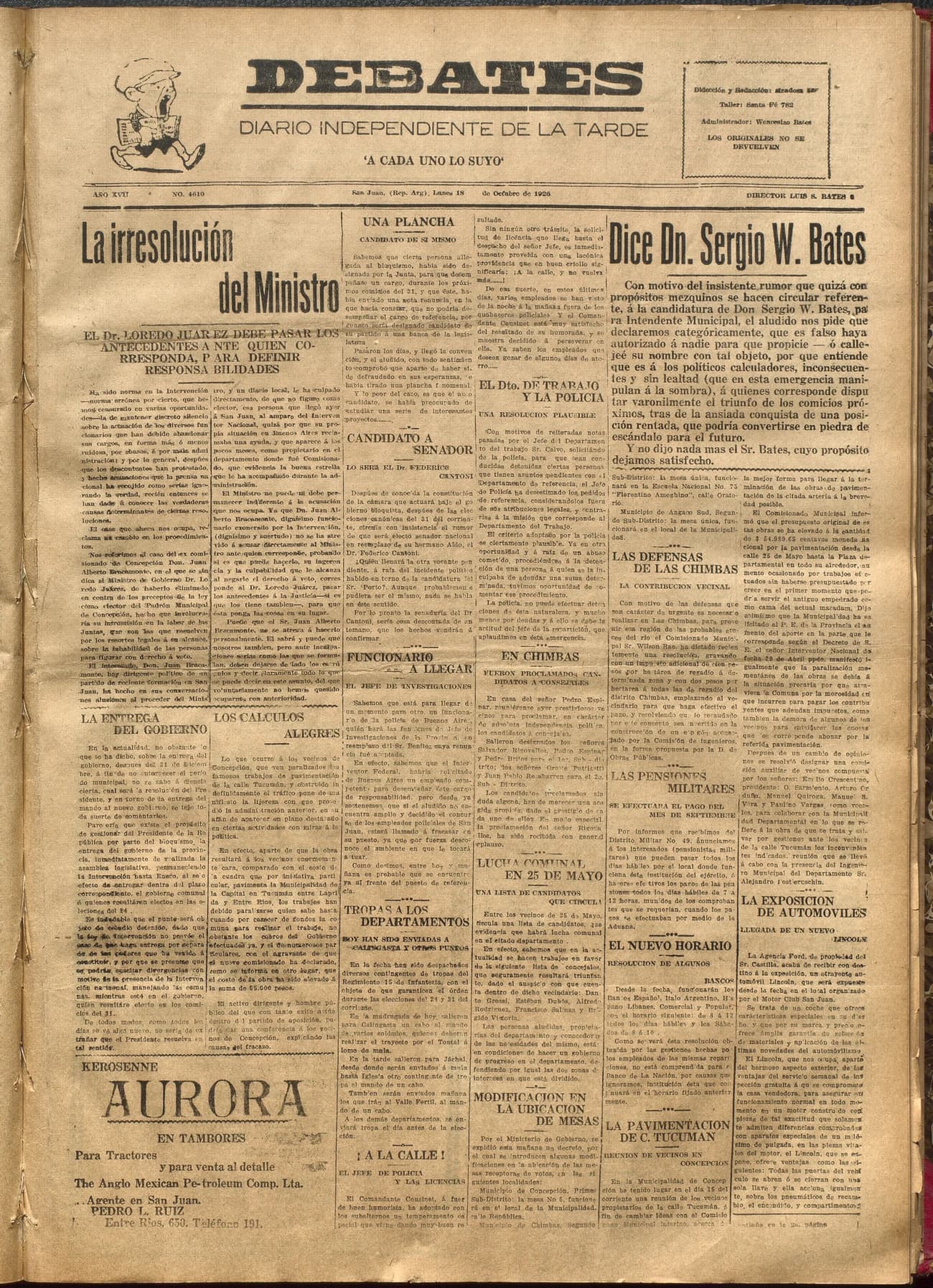 Portada · Diario Debates del 18 de octubre de 1926