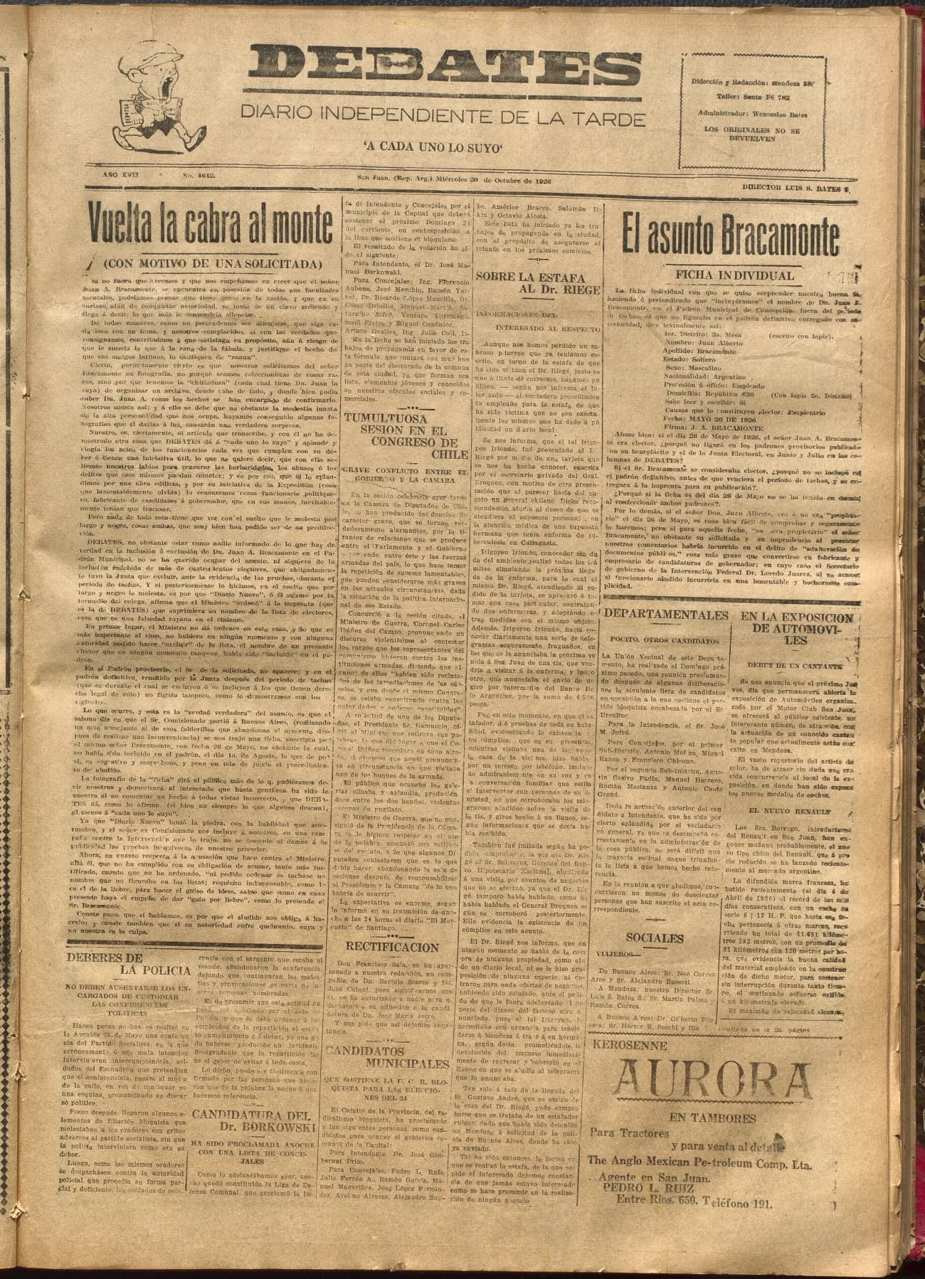 Portada · Diario Debates del 20 de octubre de 1926