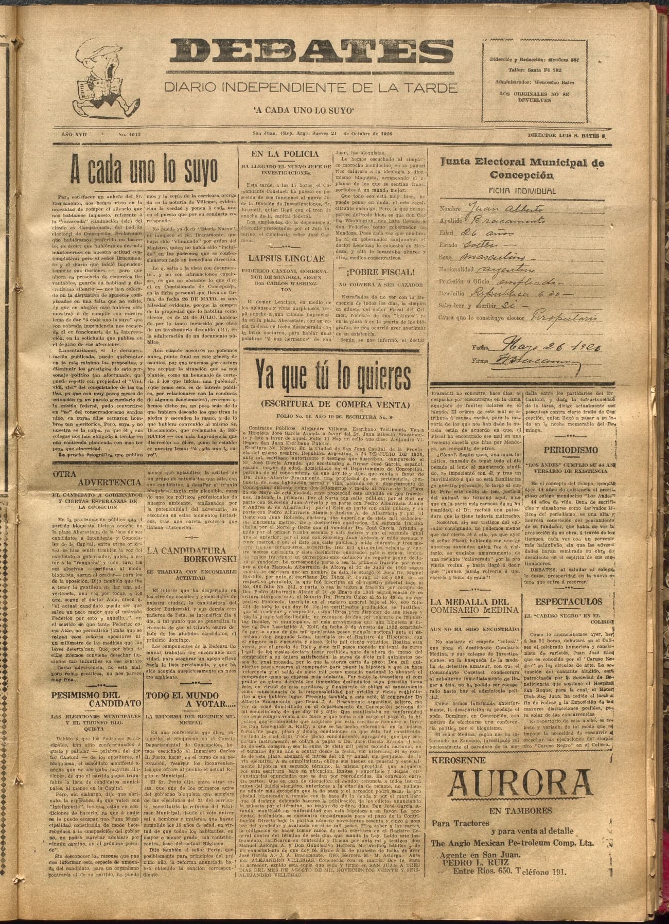 Portada · Diario Debates del 21 de octubre de 1926