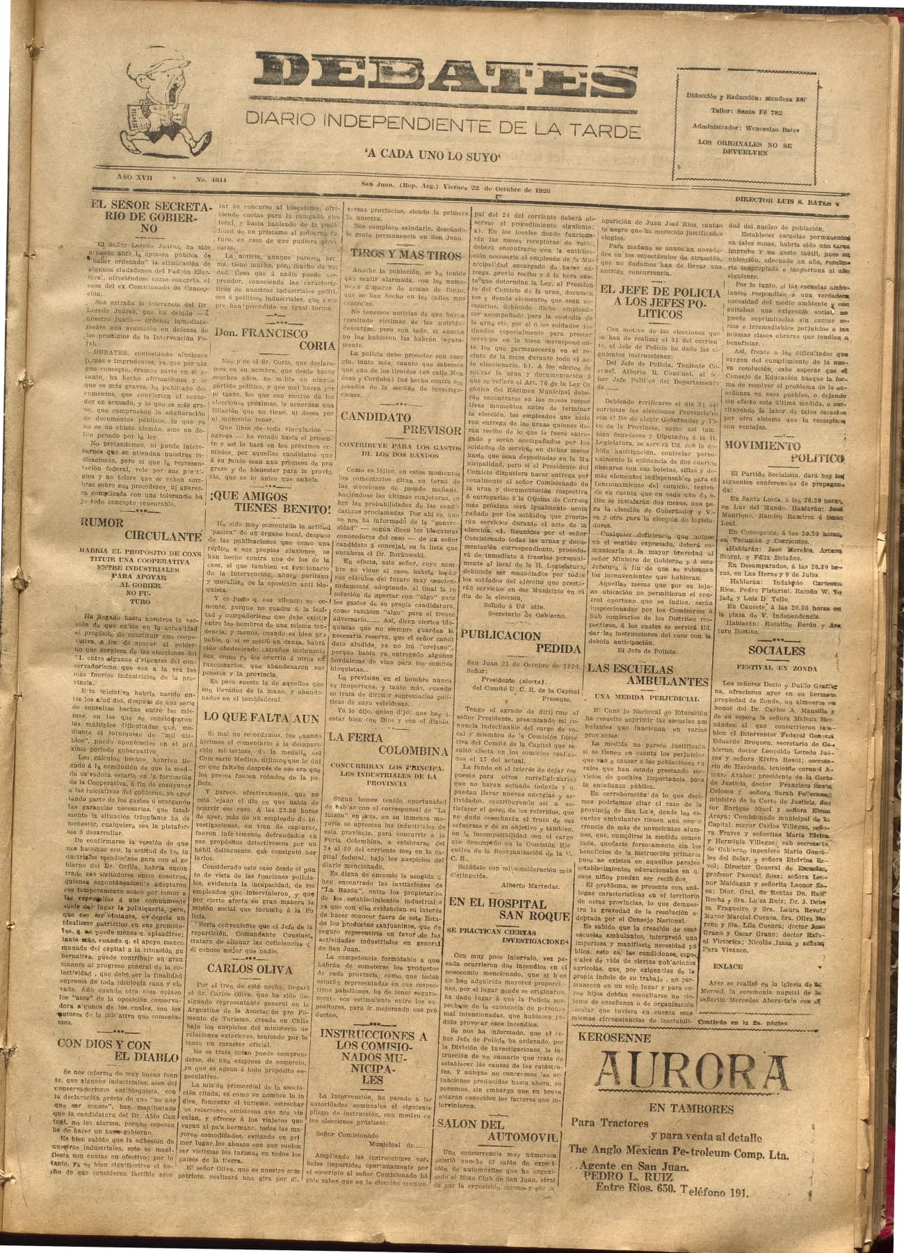Portada · Diario Debates del 22 de octubre de 1926