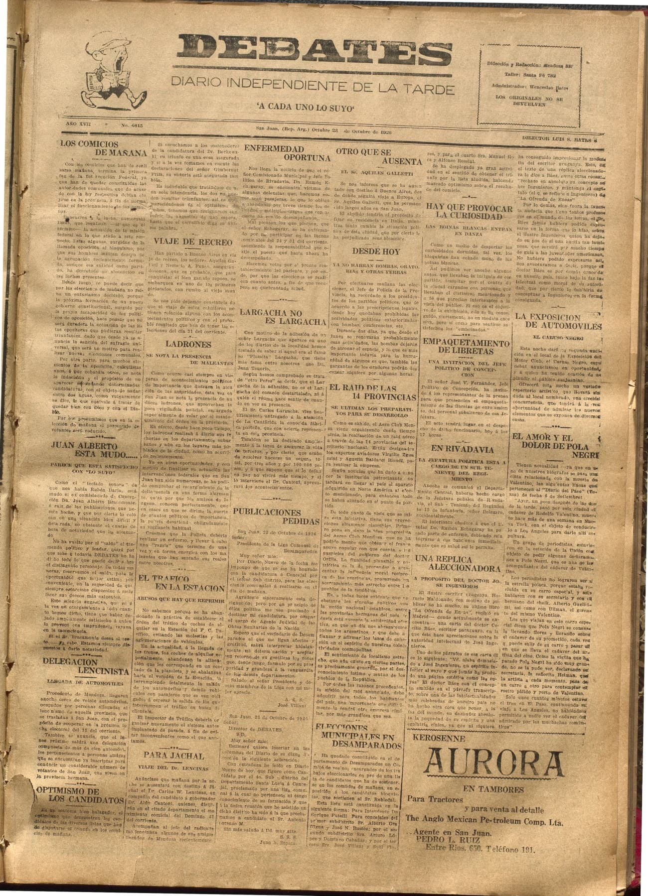 Portada · Diario Debates del 23 de octubre de 1926