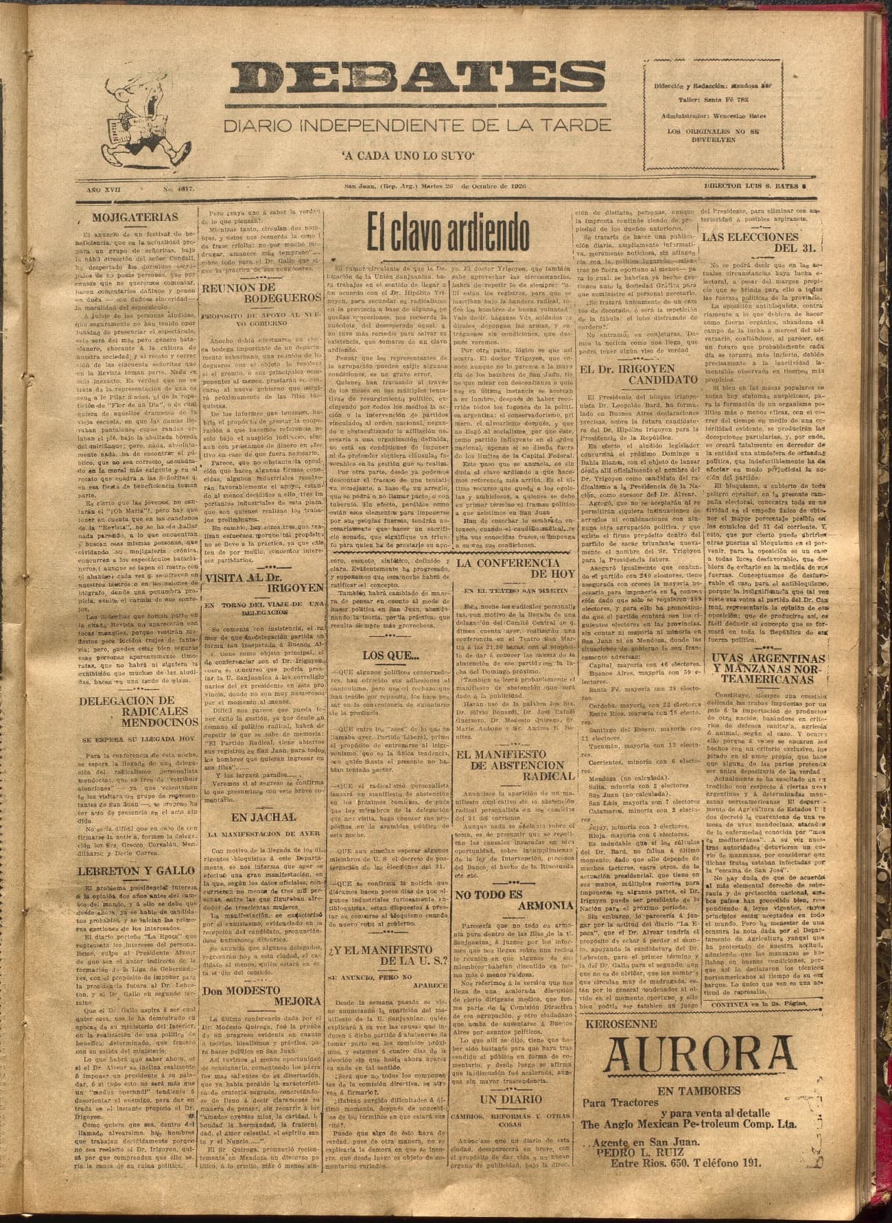Portada · Diario Debates del 26 de octubre de 1926
