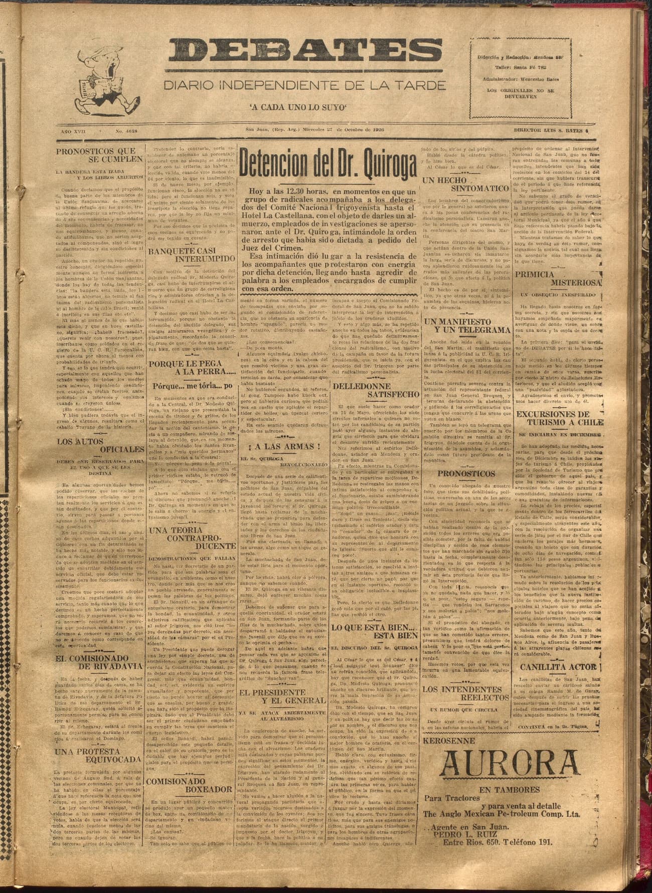 Portada · Diario Debates del 27 de octubre de 1926