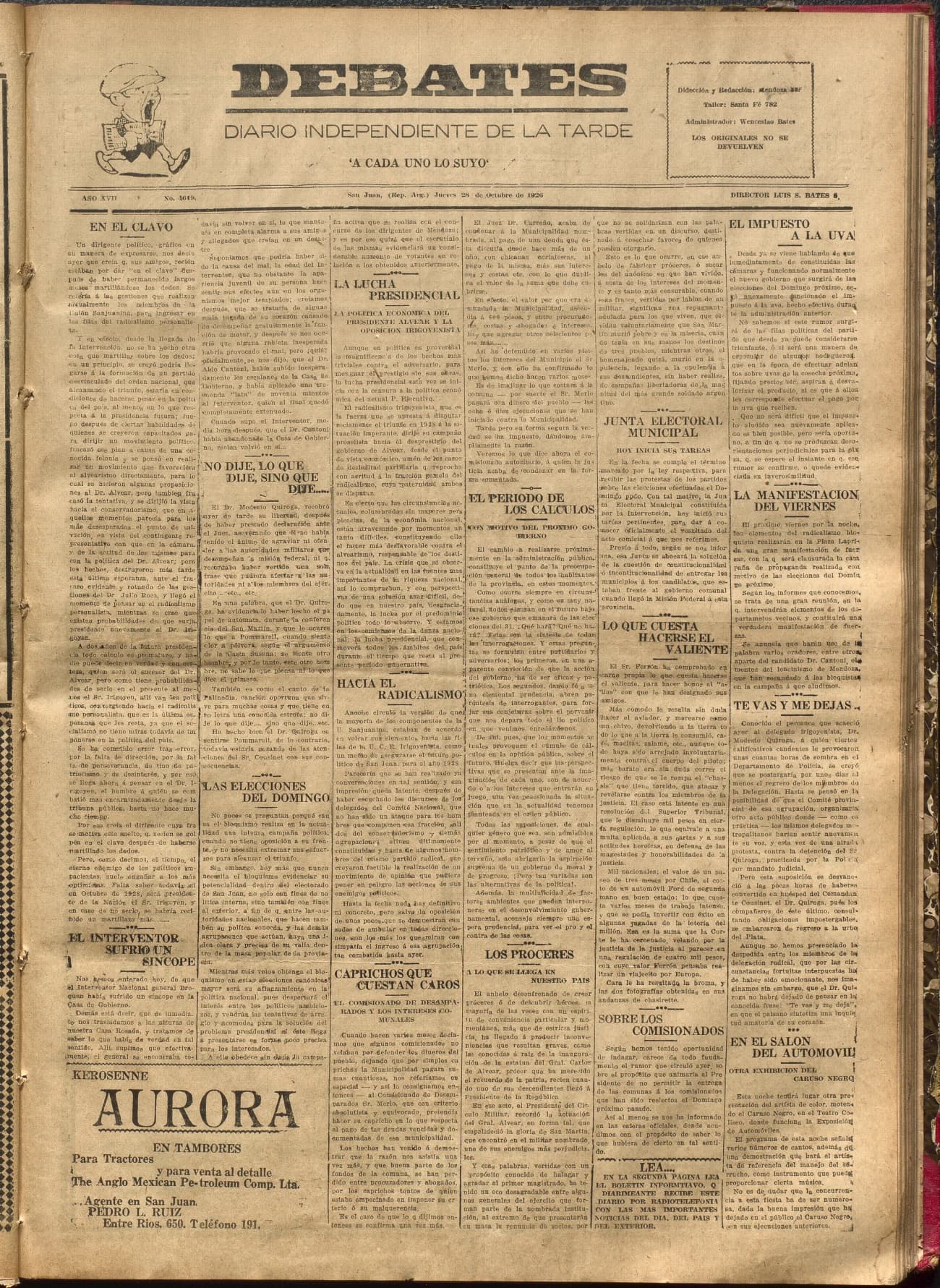 Portada · Diario Debates del 28 de octubre de 1926