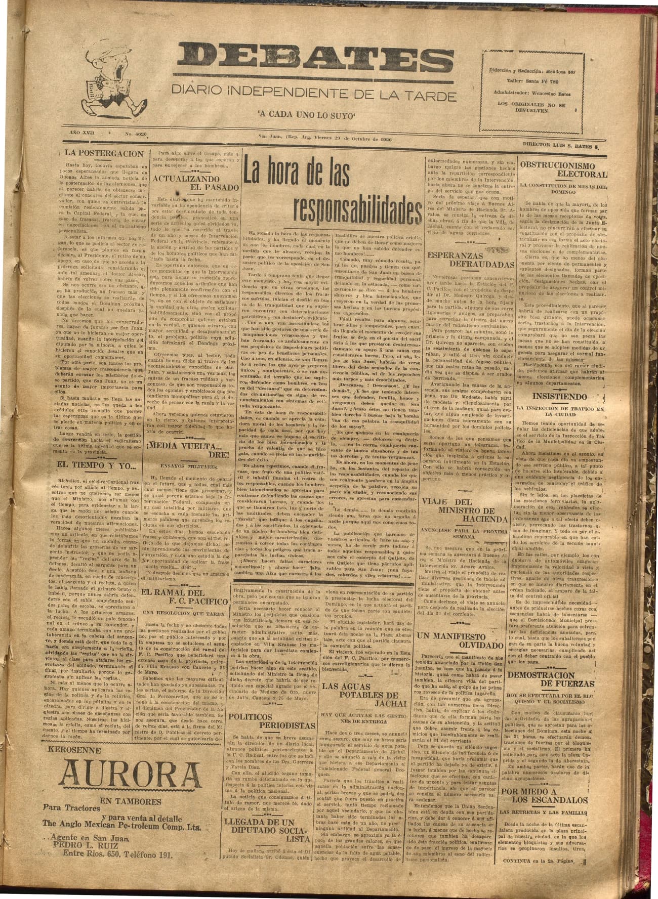 Portada · Diario Debates del 29 de octubre de 1926