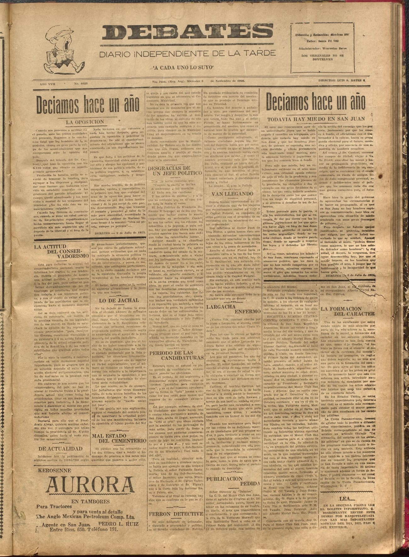 Portada · Diario Debates del 3 de noviembre de 1926