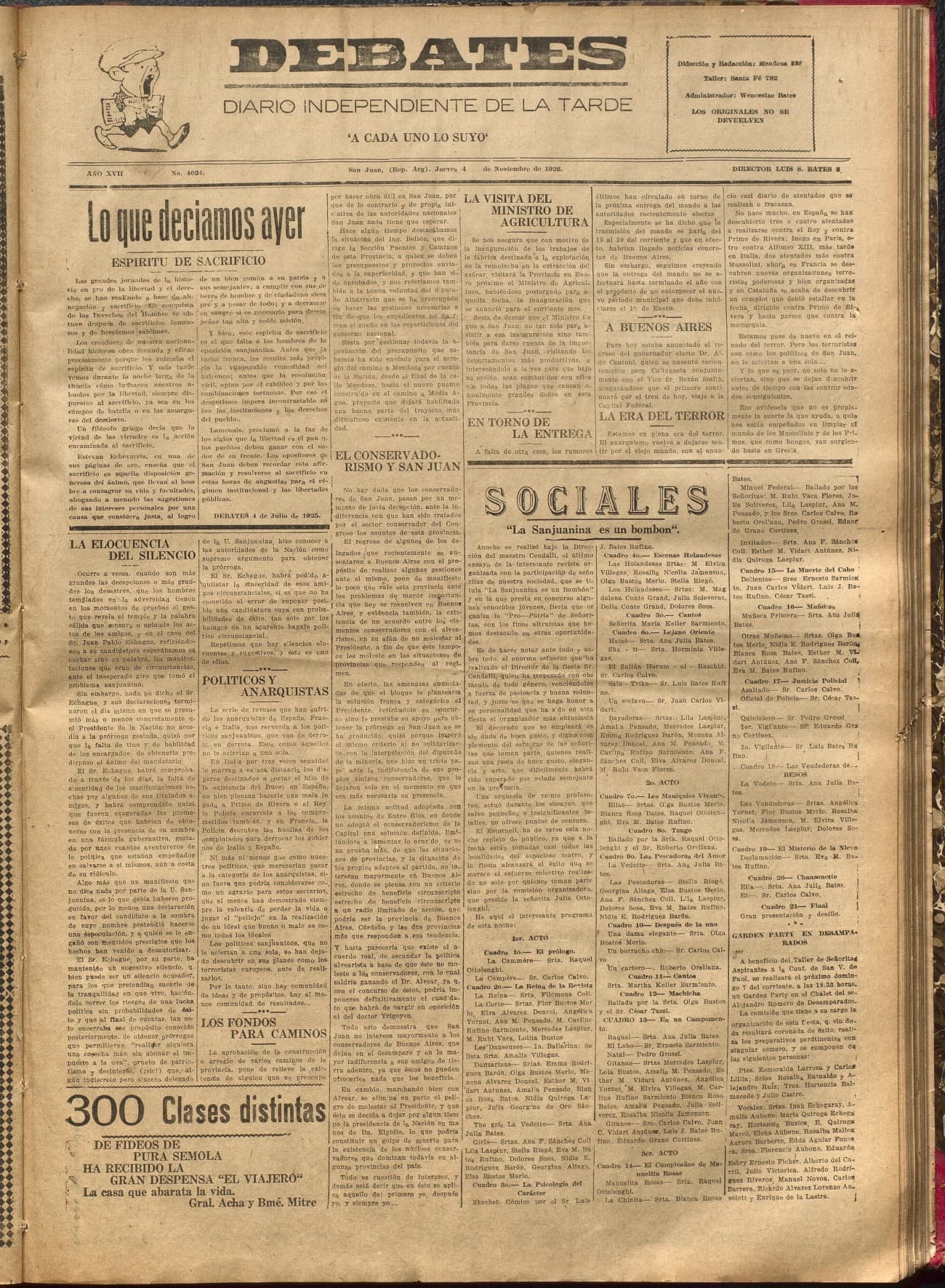 Portada · Diario Debates del 4 de noviembre de 1926