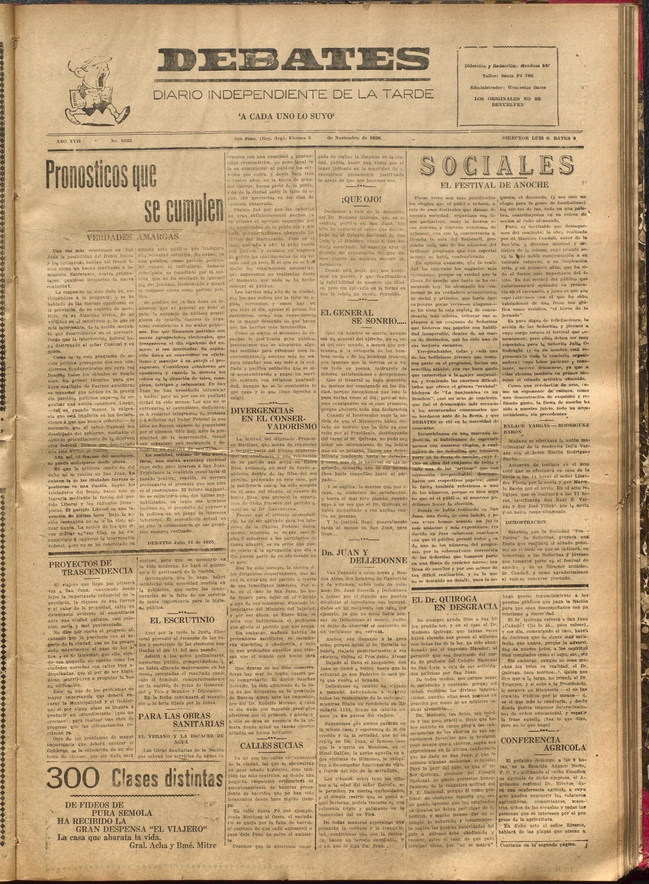 Portada · Diario Debates del 5 de noviembre de 1926