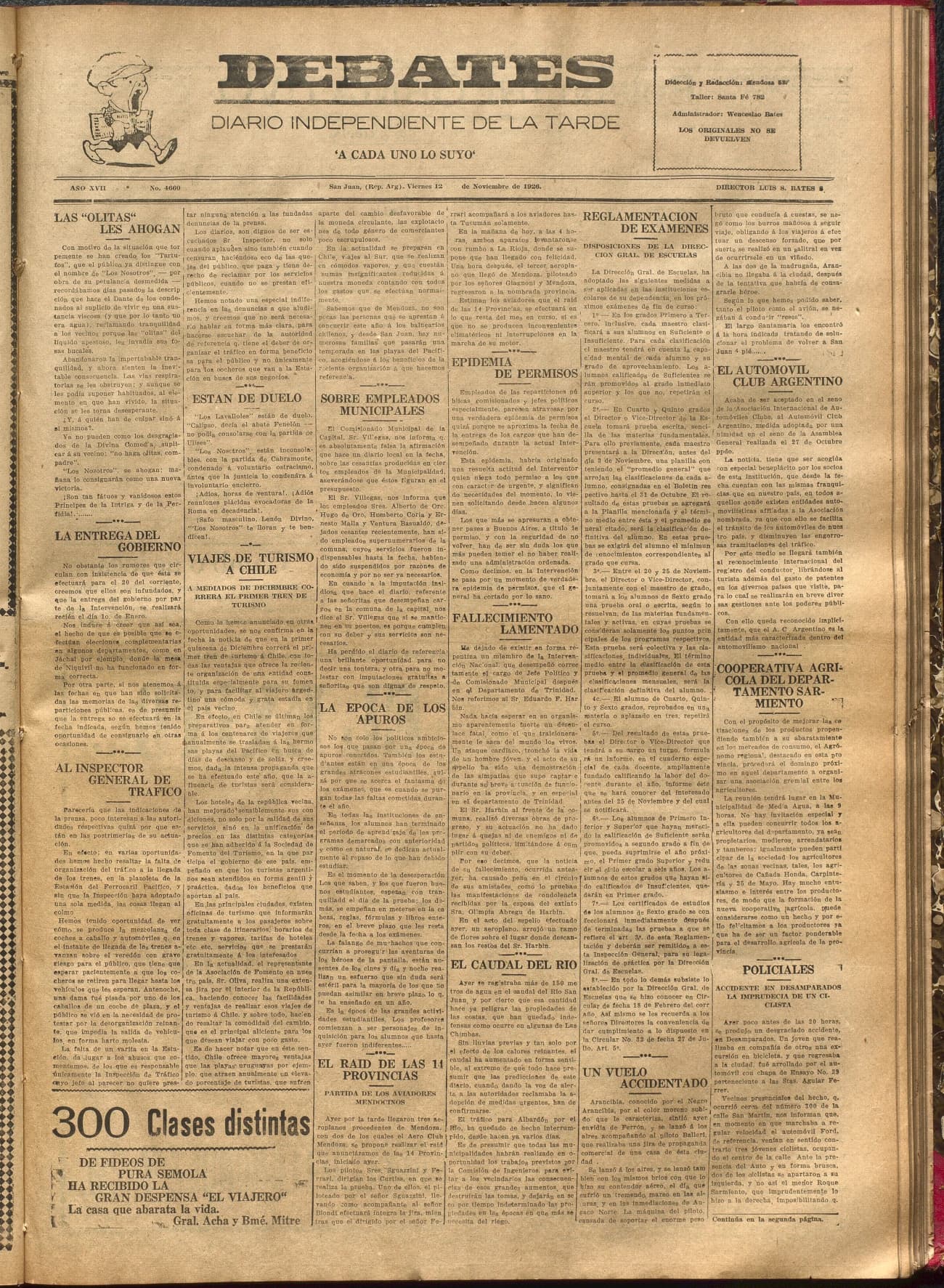 Portada · Diario Debates del 12 de noviembre de 1926