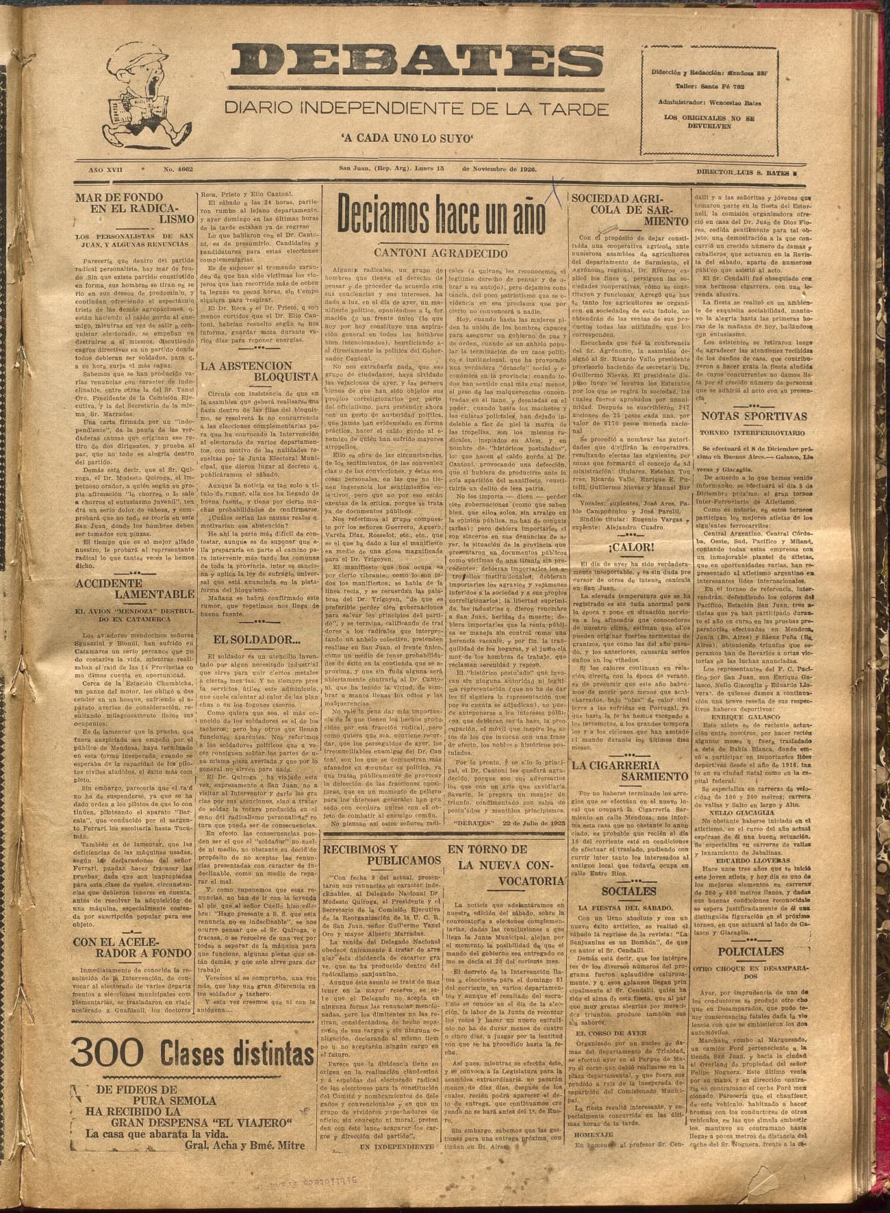Portada · Diario Debates del 15 de noviembre de 1926