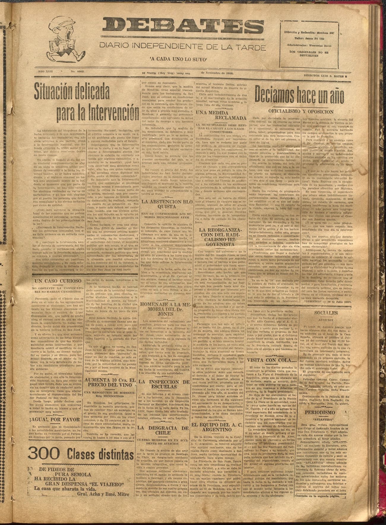 Portada · Diario Debates del 16 de noviembre de 1926