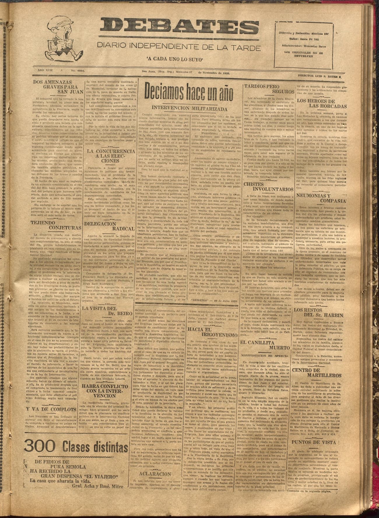 Portada · Diario Debates del 17 de noviembre de 1926