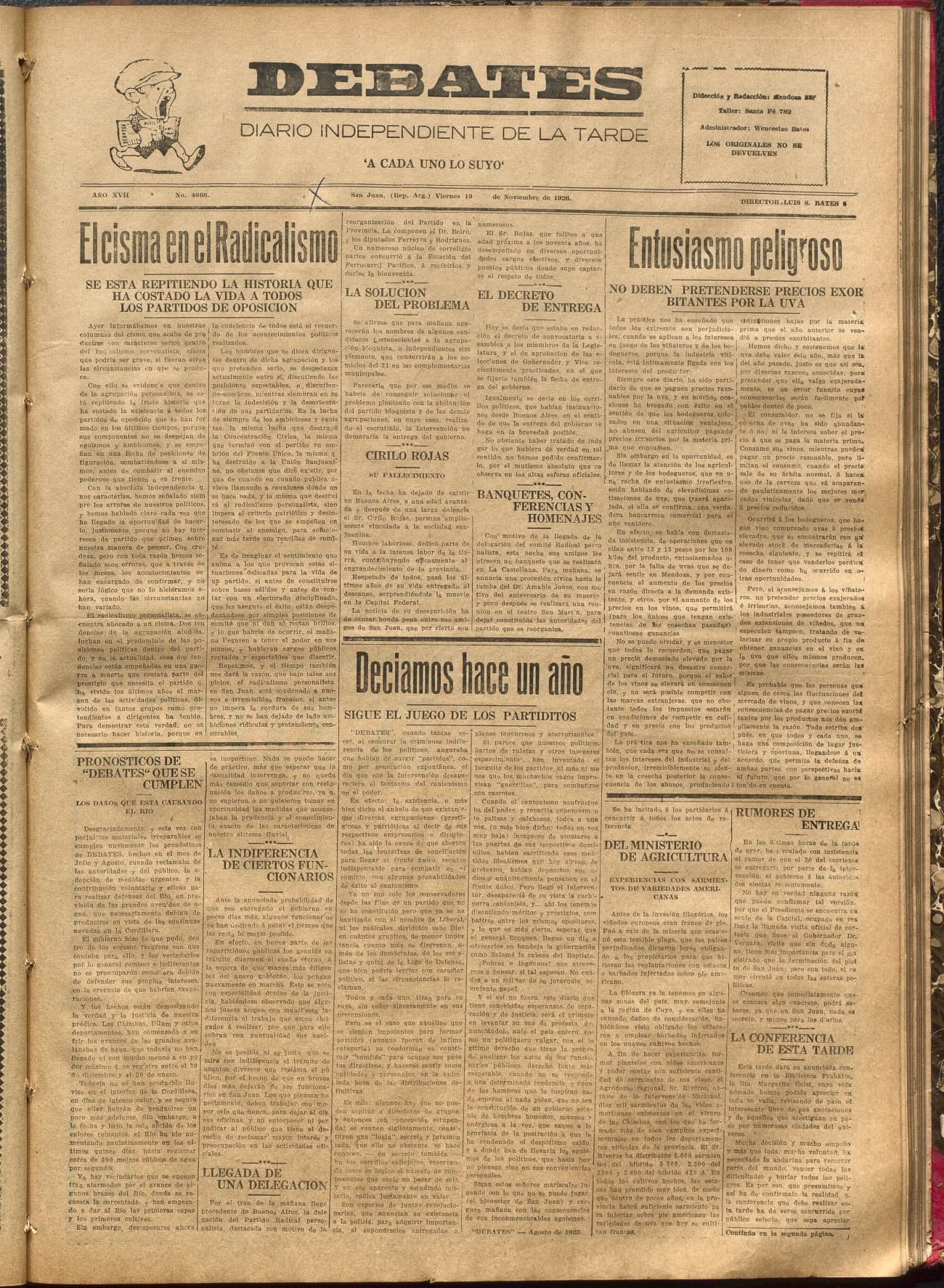 Portada · Diario Debates del 19 de noviembre de 1926