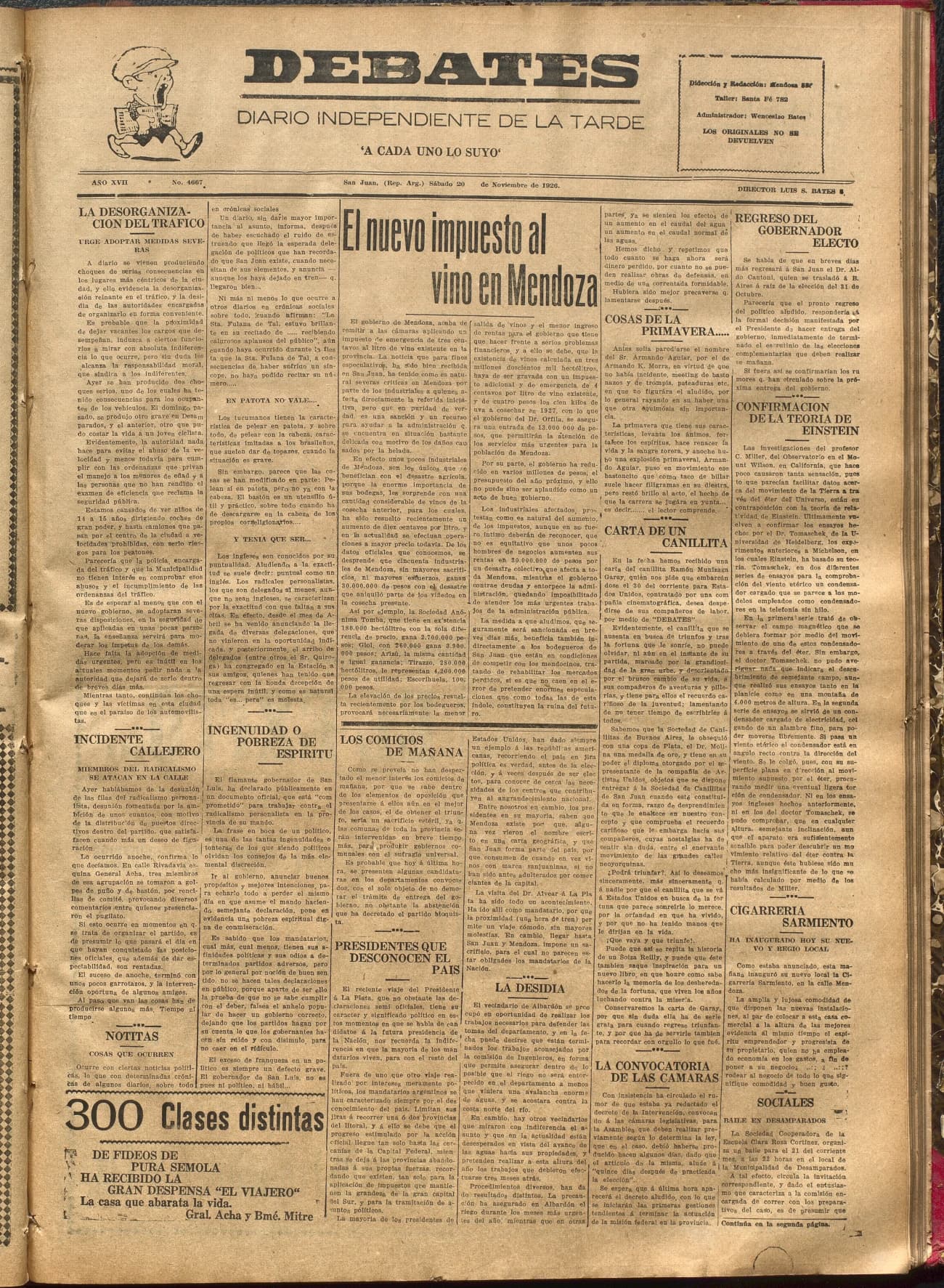 Portada · Diario Debates del 20 de noviembre de 1926