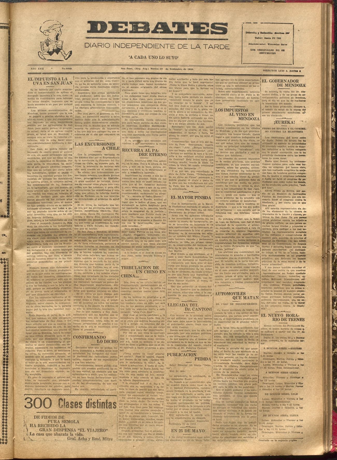 Portada · Diario Debates del 23 de noviembre de 1926