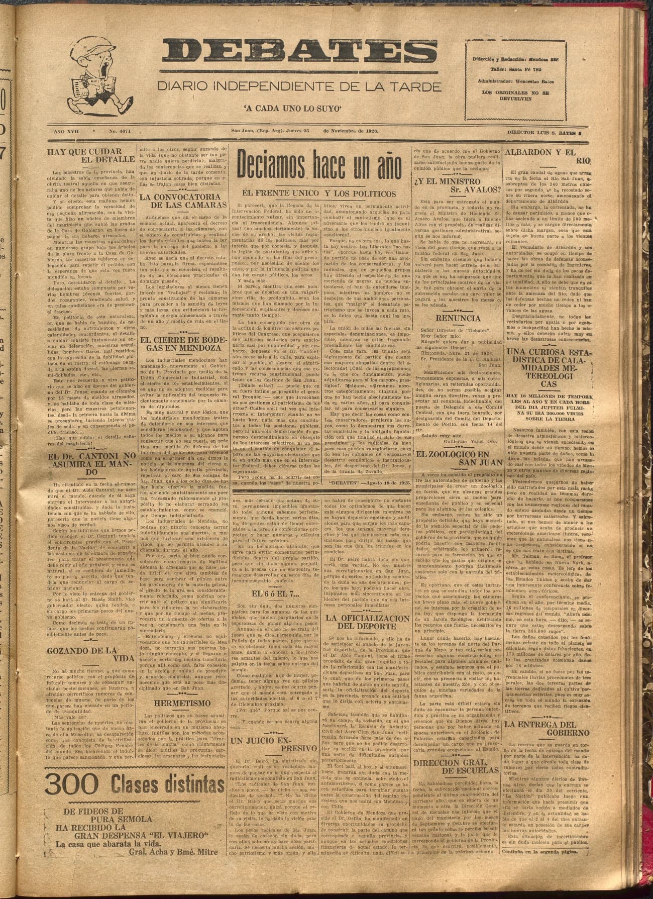Portada · Diario Debates del 25 de noviembre de 1926
