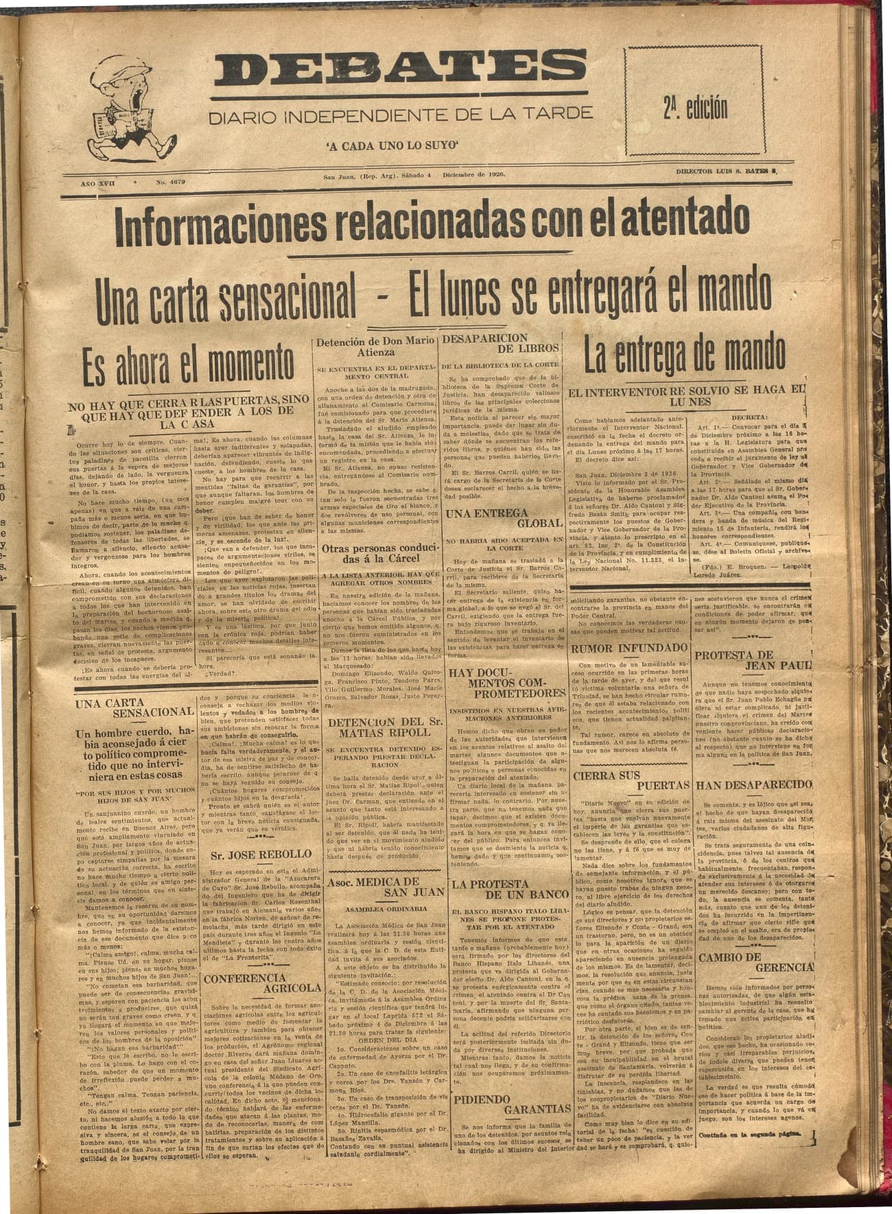 Portada · Diario Debates del 4 de diciembre de 1926
