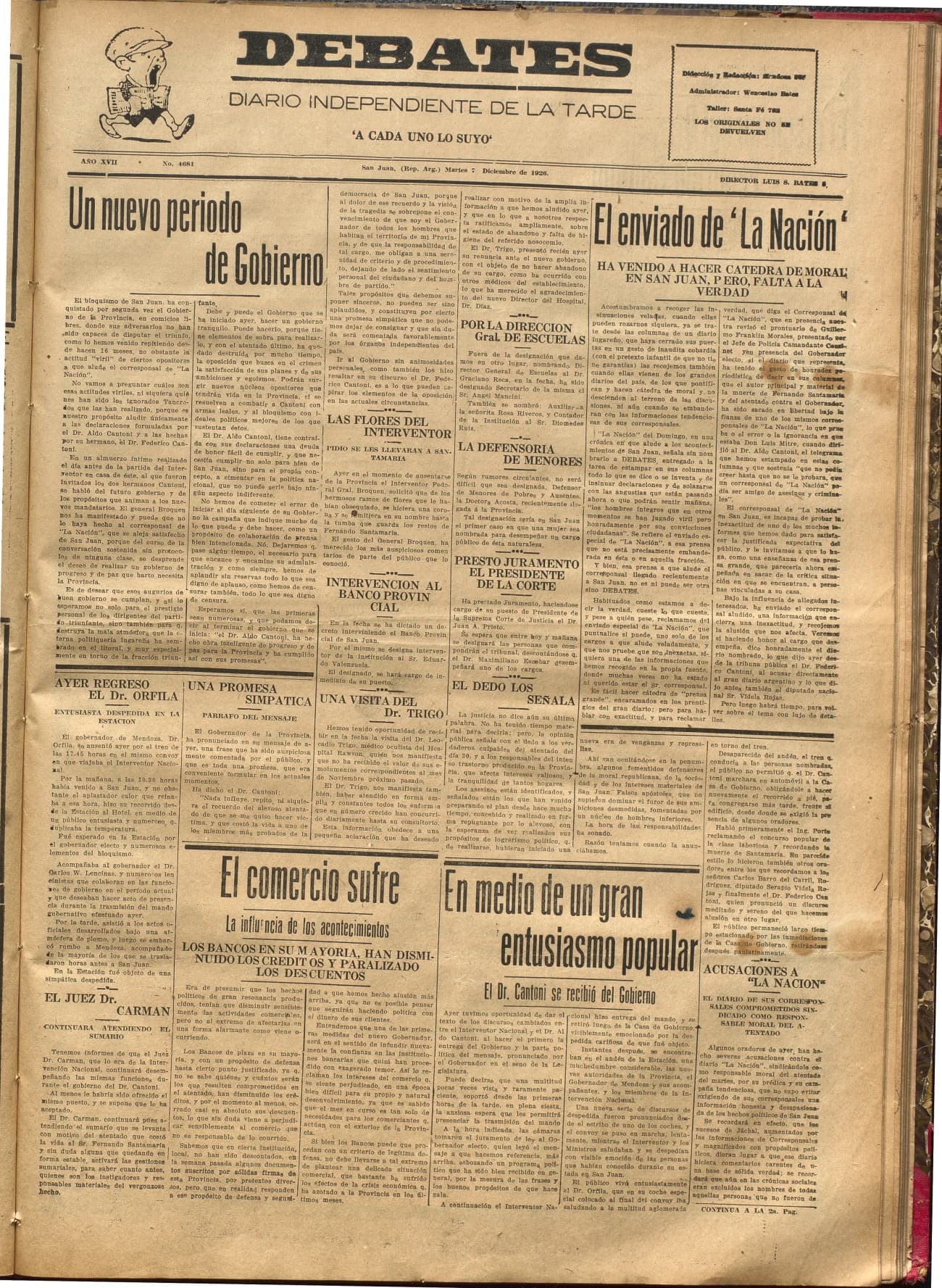 Portada · Diario Debates del 7 de diciembre de 1926