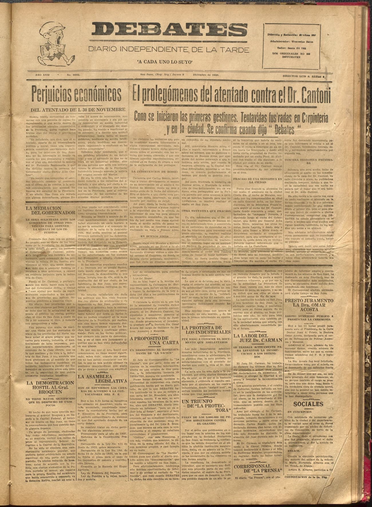 Portada · Diario Debates del 9 de diciembre de 1926