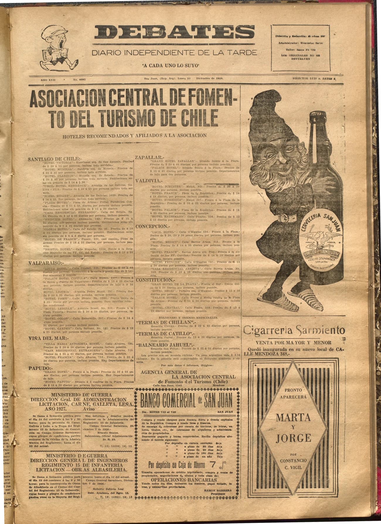Portada · Diario Debates del 13 de diciembre de 1926