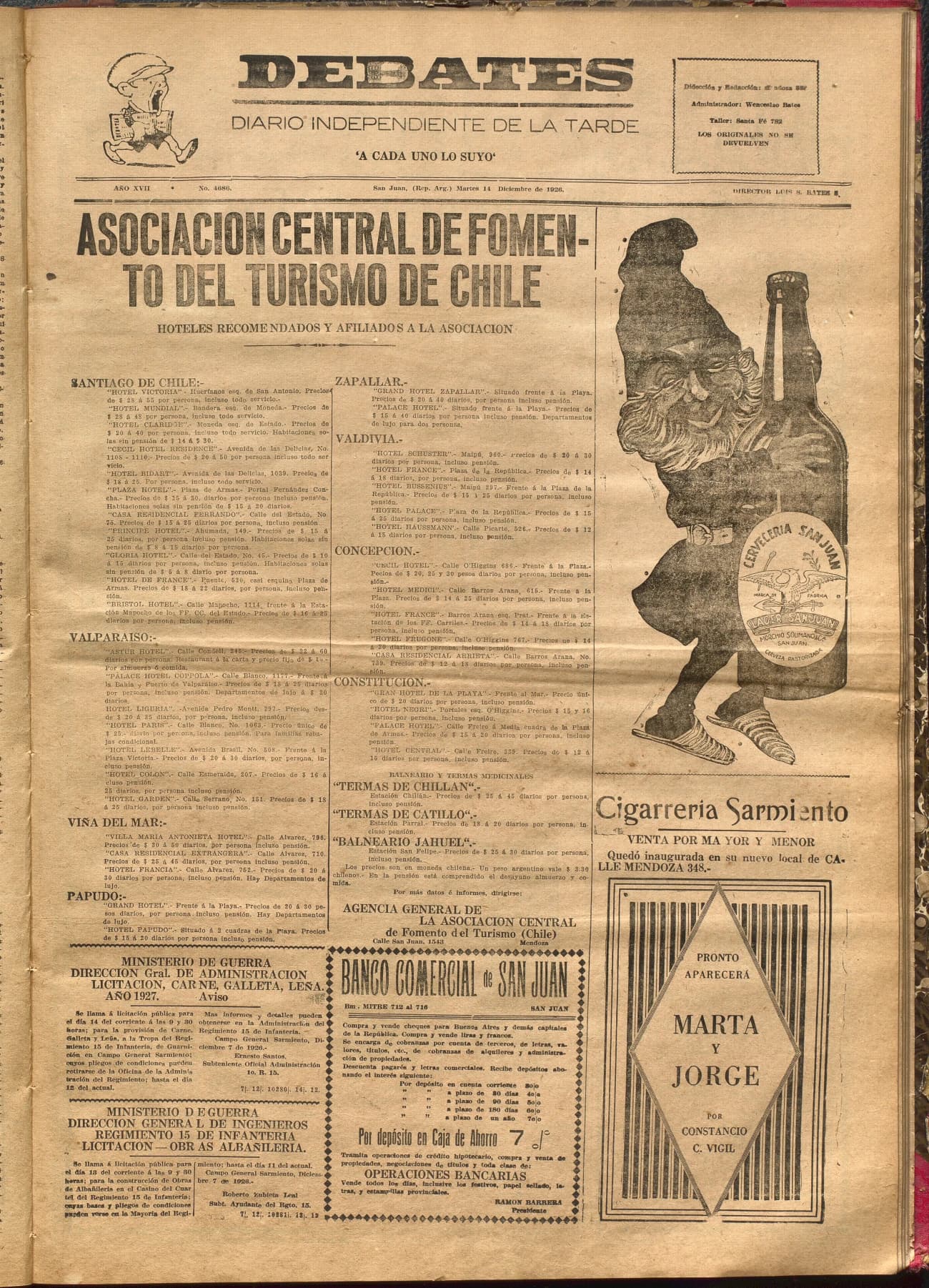 Portada · Diario Debates del 14 de diciembre de 1926