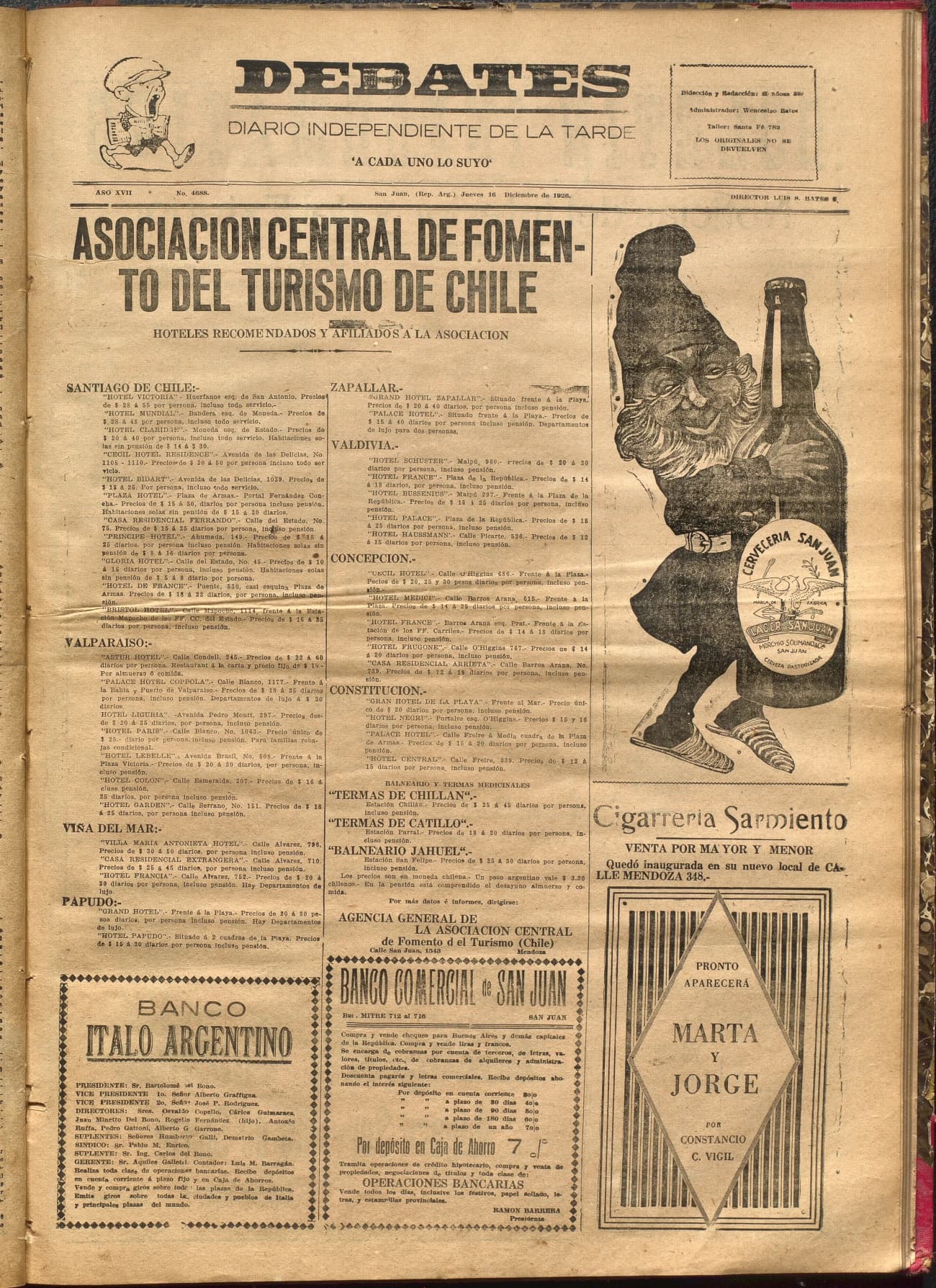 Portada · Diario Debates del 16 de diciembre de 1926