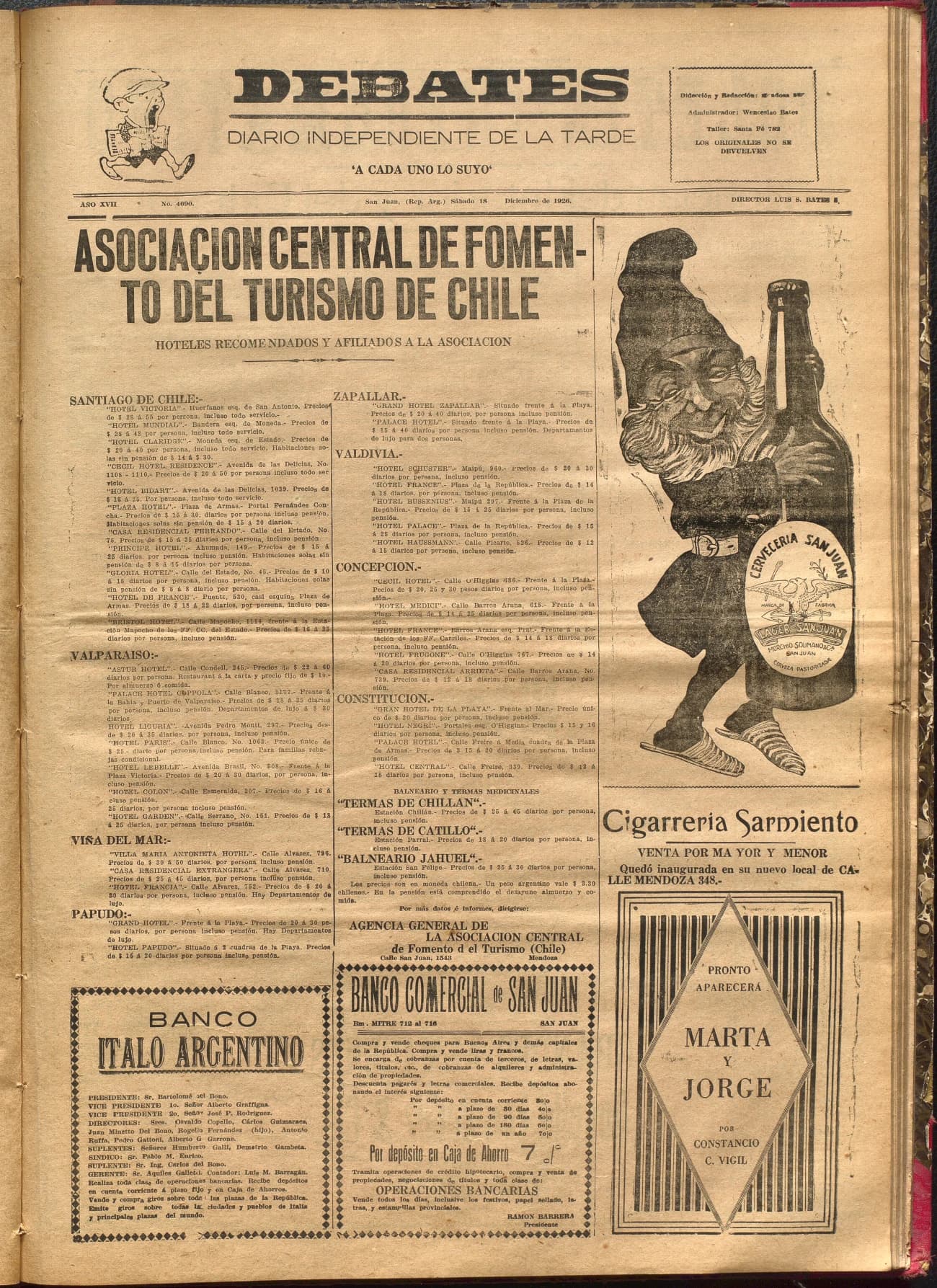 Portada · Diario Debates del 18 de diciembre de 1926