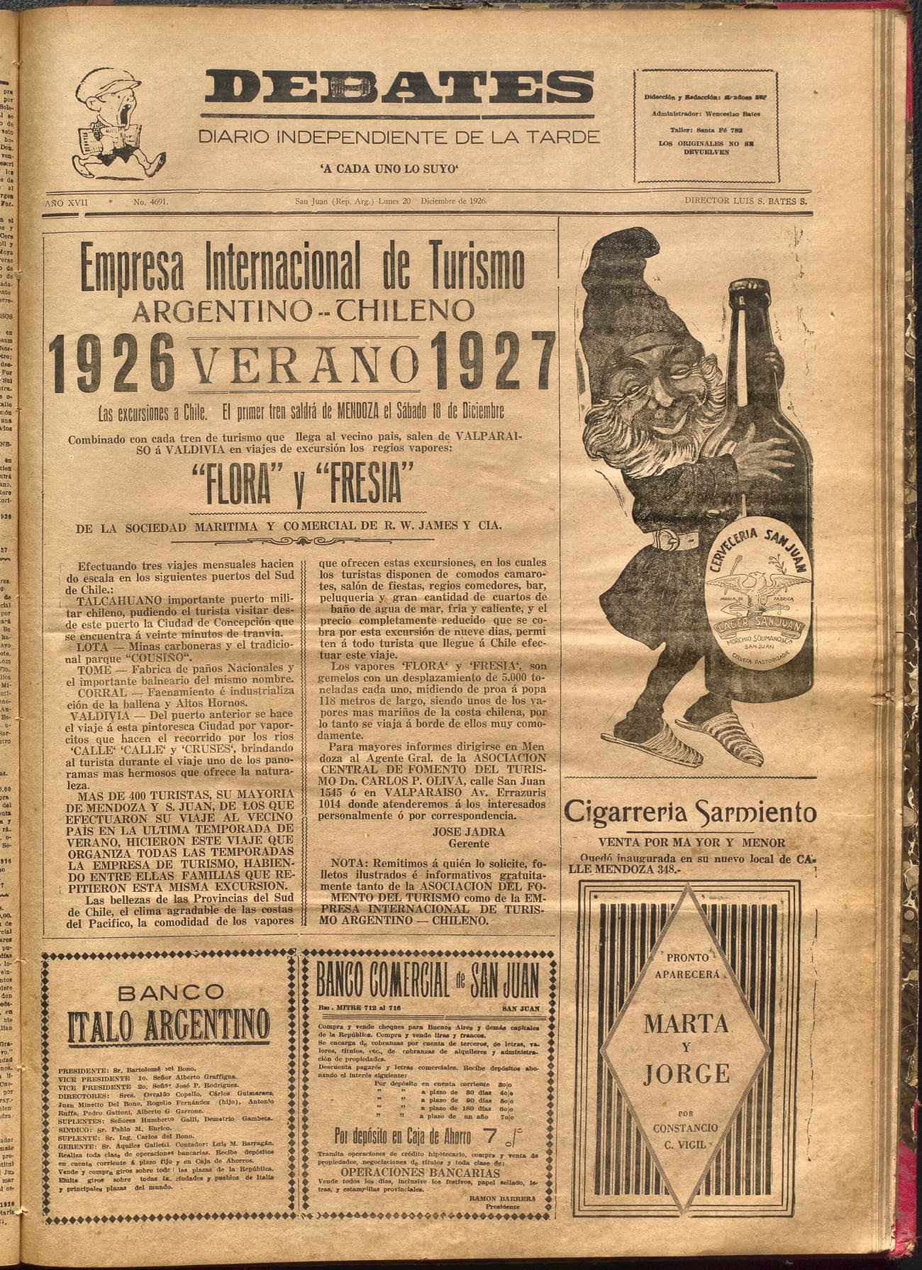 Portada · Diario Debates del 20 de diciembre de 1926