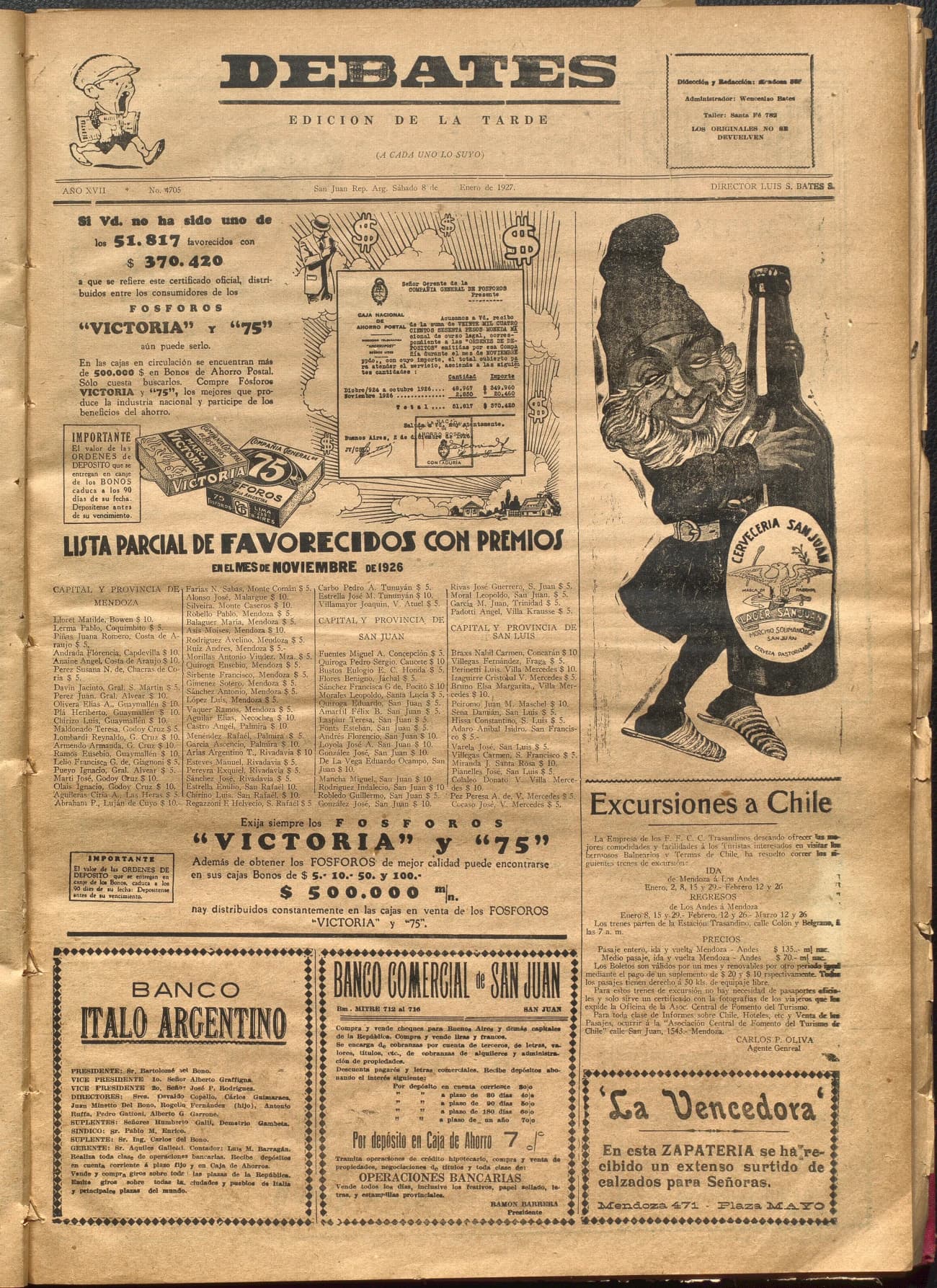 Portada · Diario Debates del 8 de enero de 1927