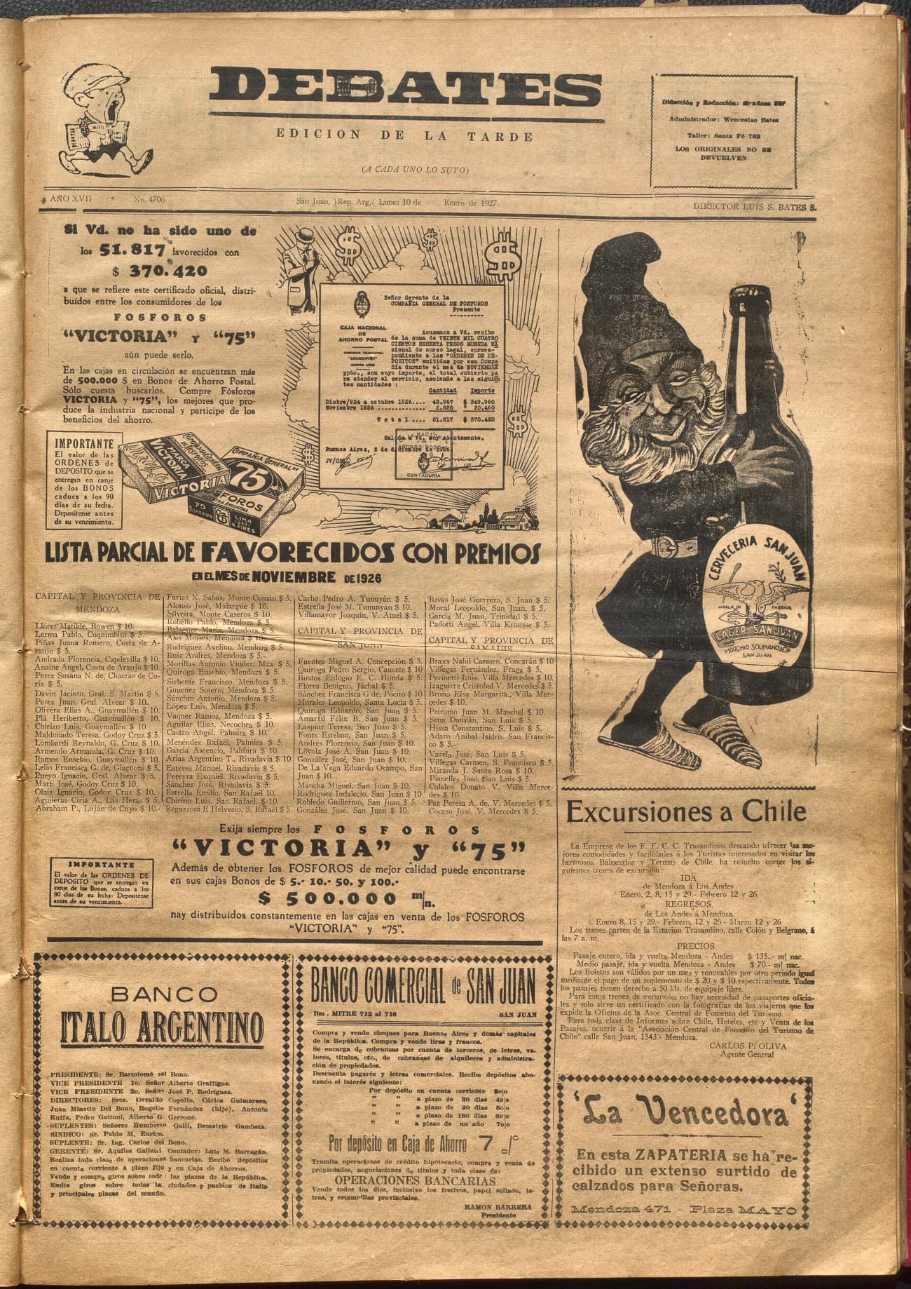 Portada · Diario Debates del 10 de enero de 1927