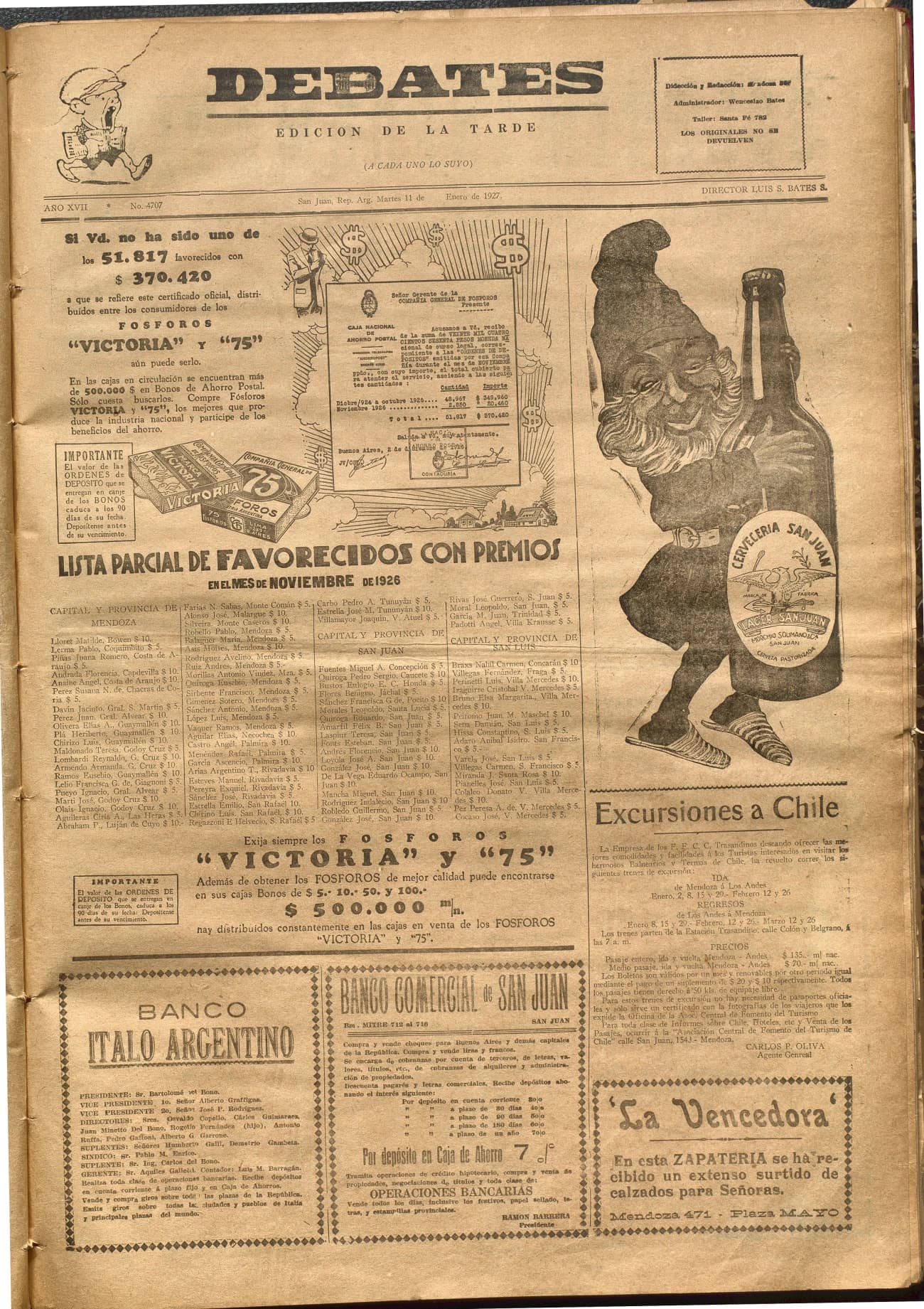 Portada · Diario Debates del 11 de enero de 1927