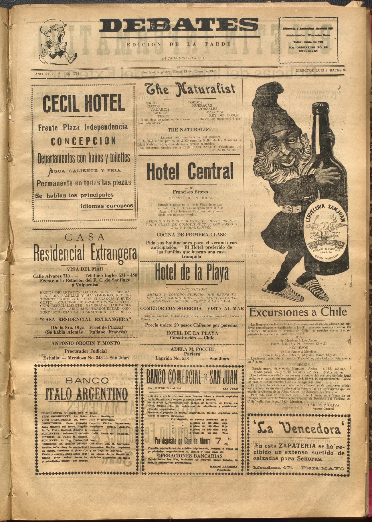 Portada · Diario Debates del 18 de enero de 1927