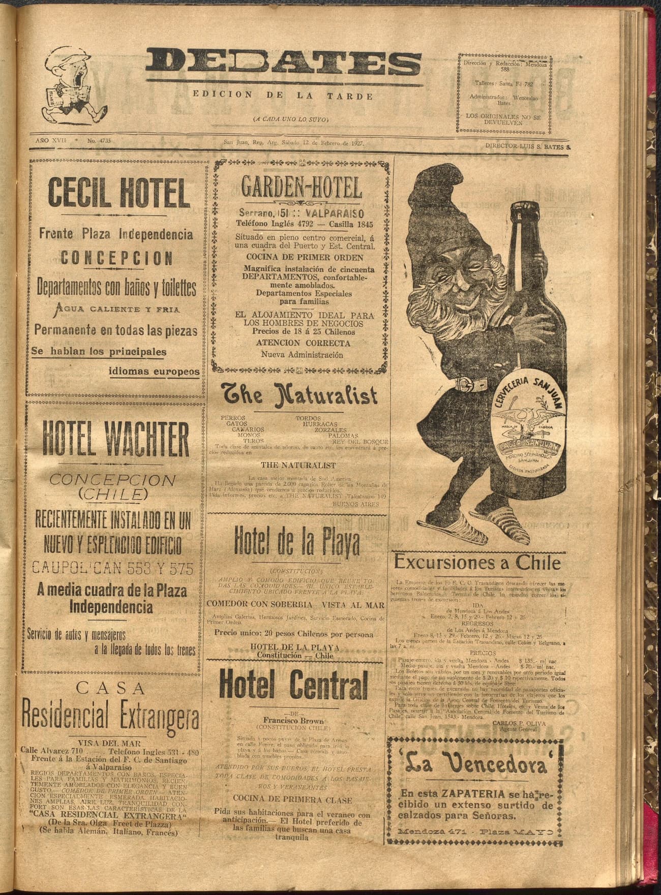 Portada · Diario Debates del 12 de febrero de 1927