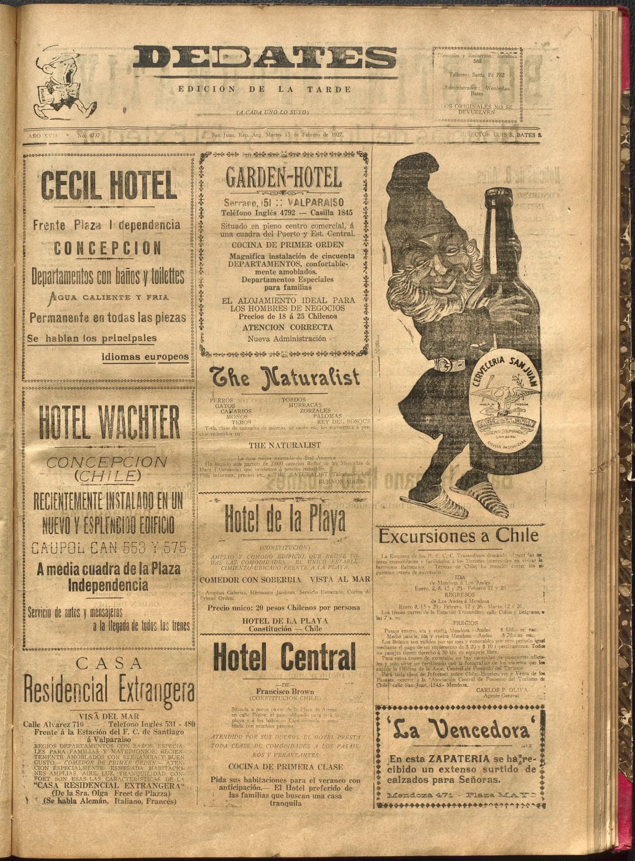 Portada · Diario Debates del 15 de febrero de 1927