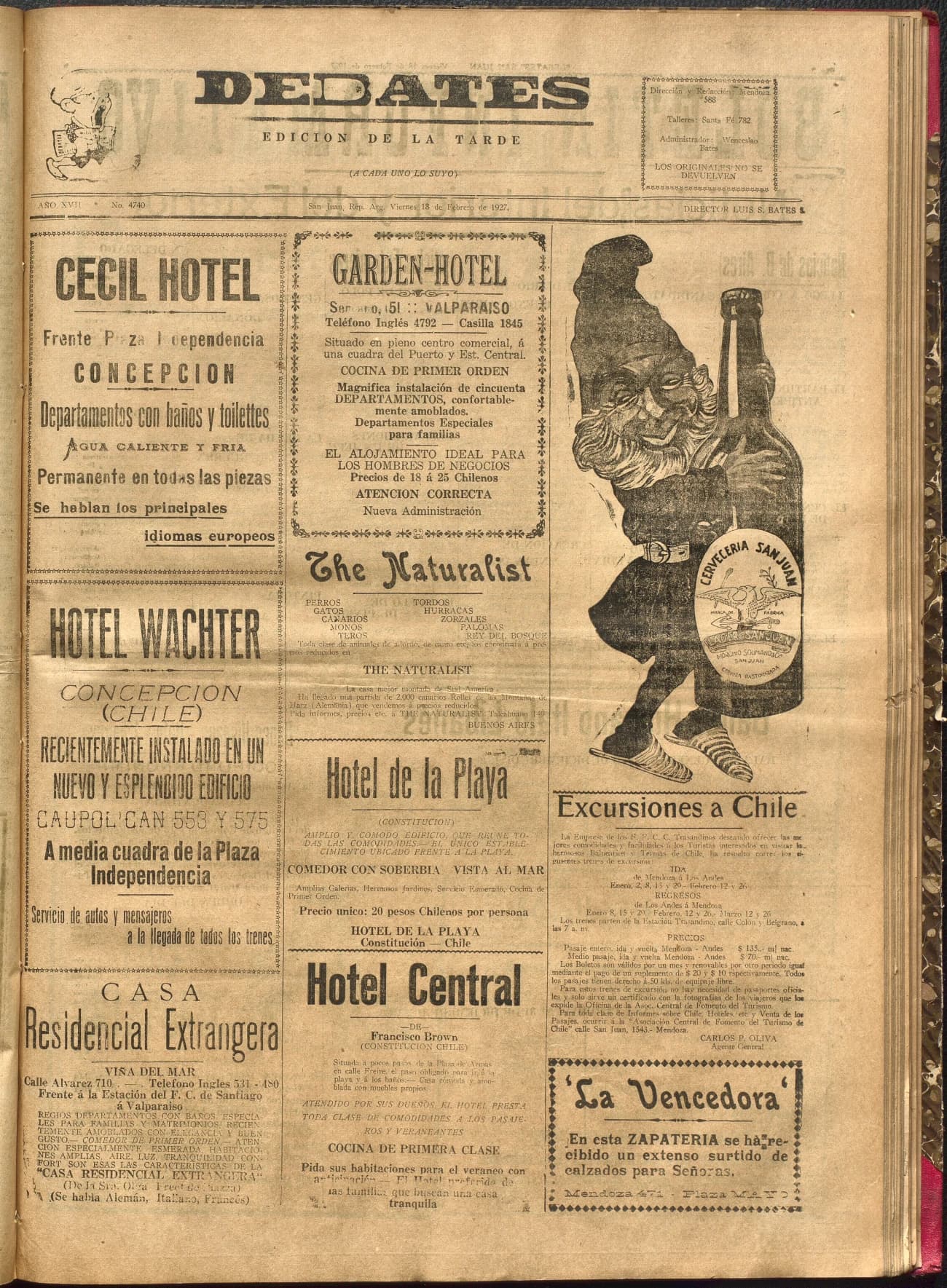 Portada · Diario Debates del 18 de febrero de 1927