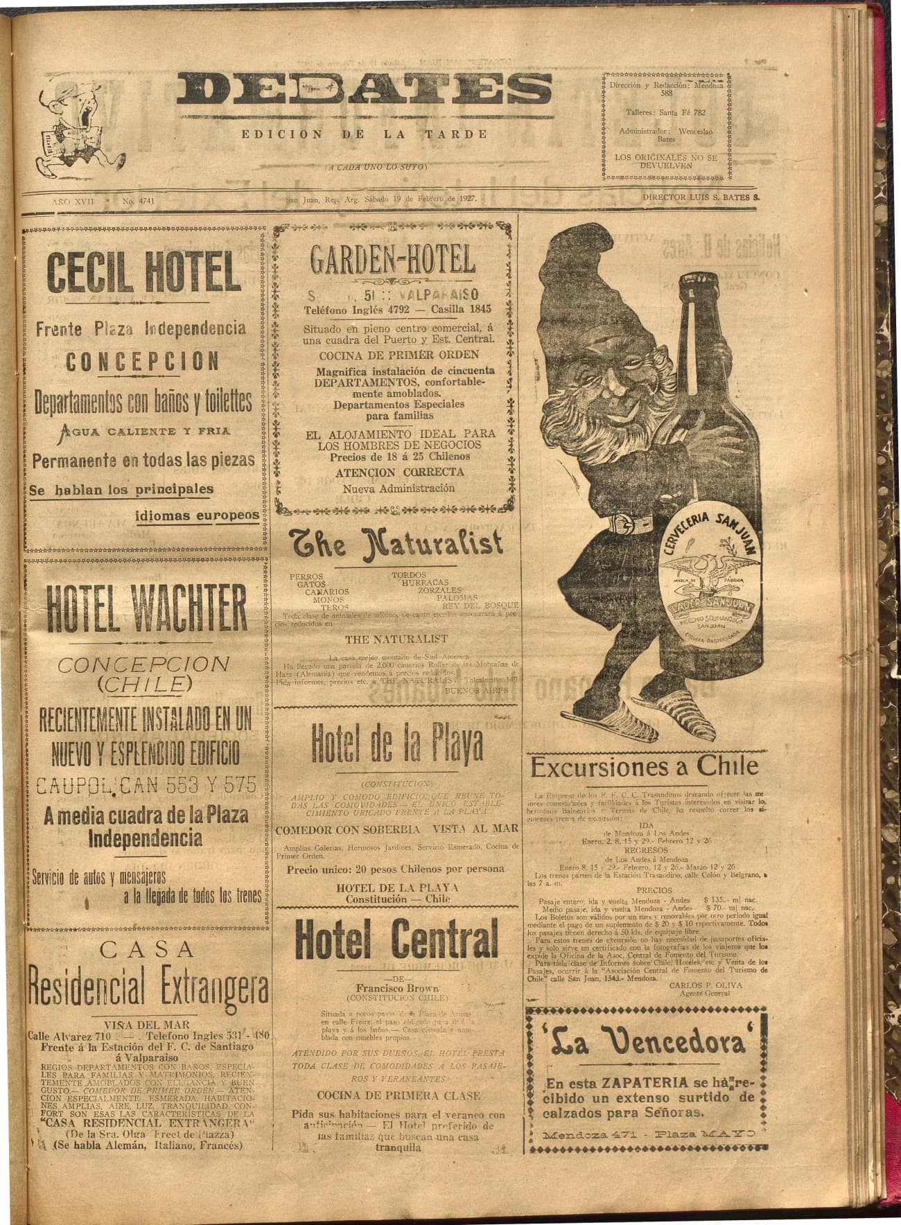 Portada · Diario Debates del 19 de febrero de 1927