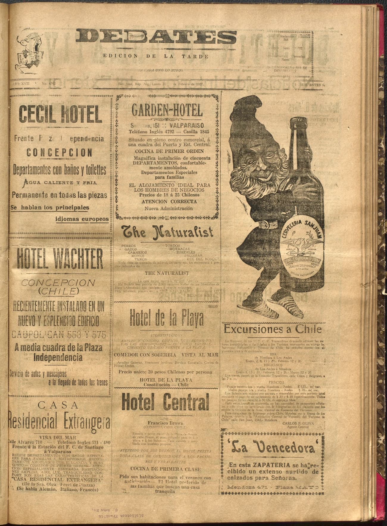 Portada · Diario Debates del 21 de febrero de 1927