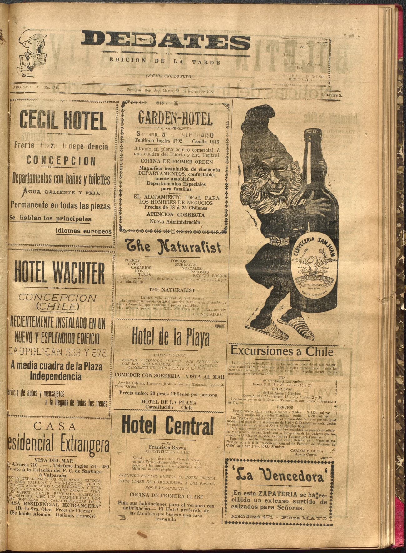 Portada · Diario Debates del 22 de febrero de 1927