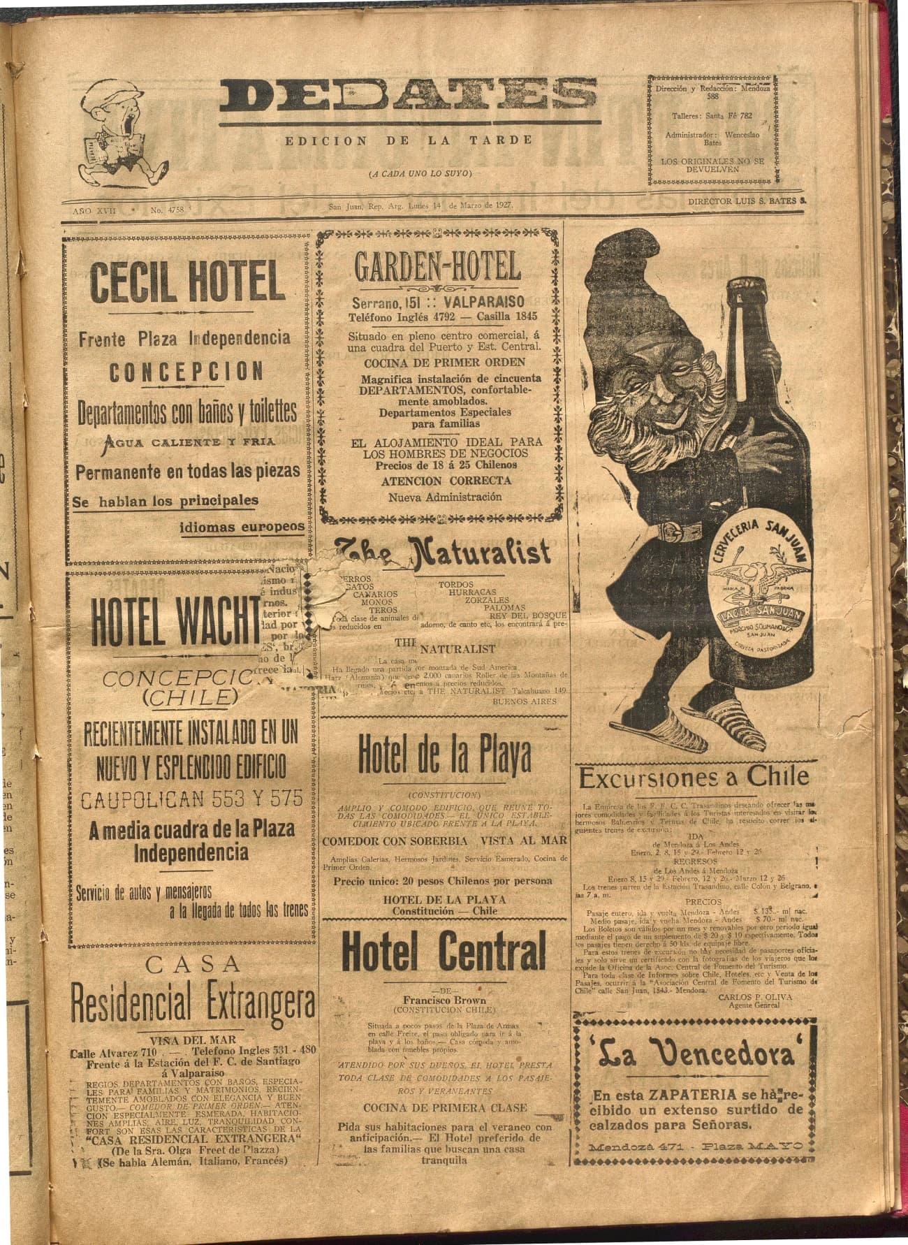 Portada · Diario Debates del 14 de marzo de 1927
