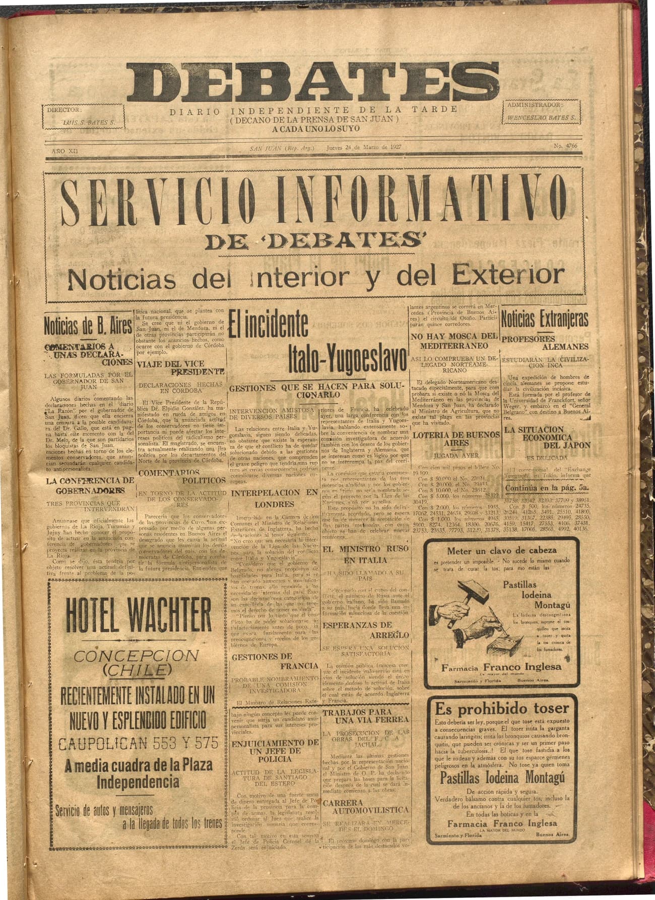 Portada · Diario Debates del 24 de marzo de 1927
