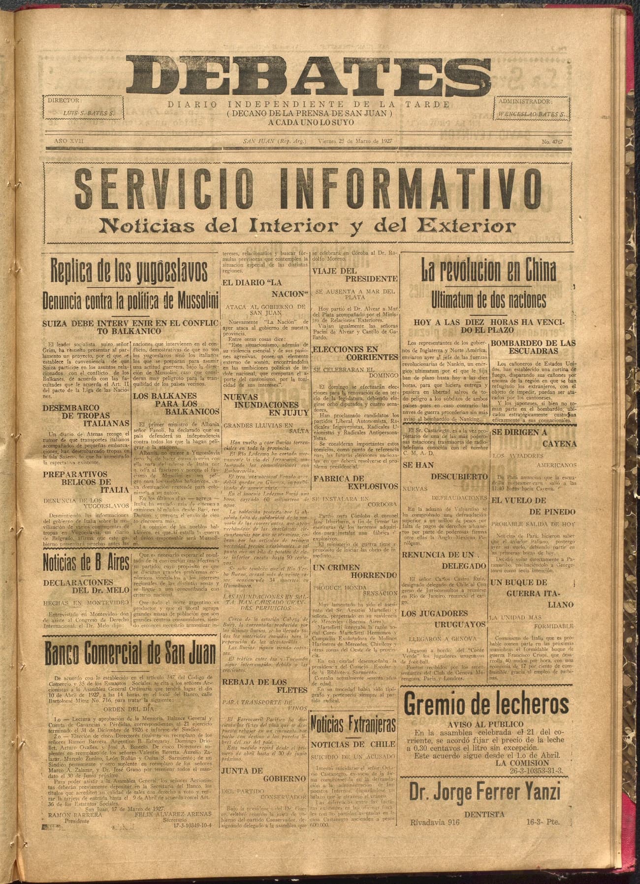 Portada · Diario Debates del 25 de marzo de 1927