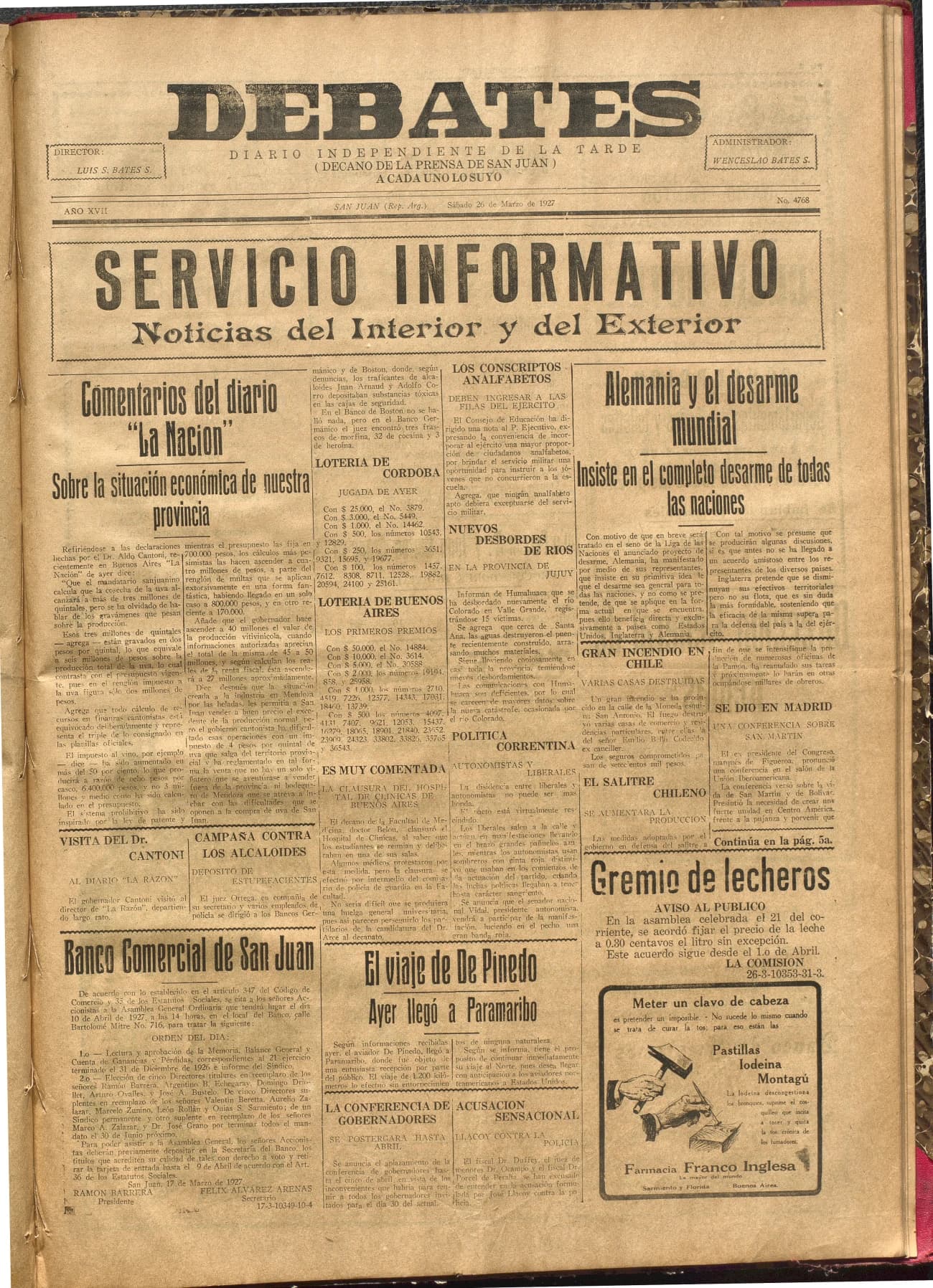 Portada · Diario Debates del 26 de marzo de 1927