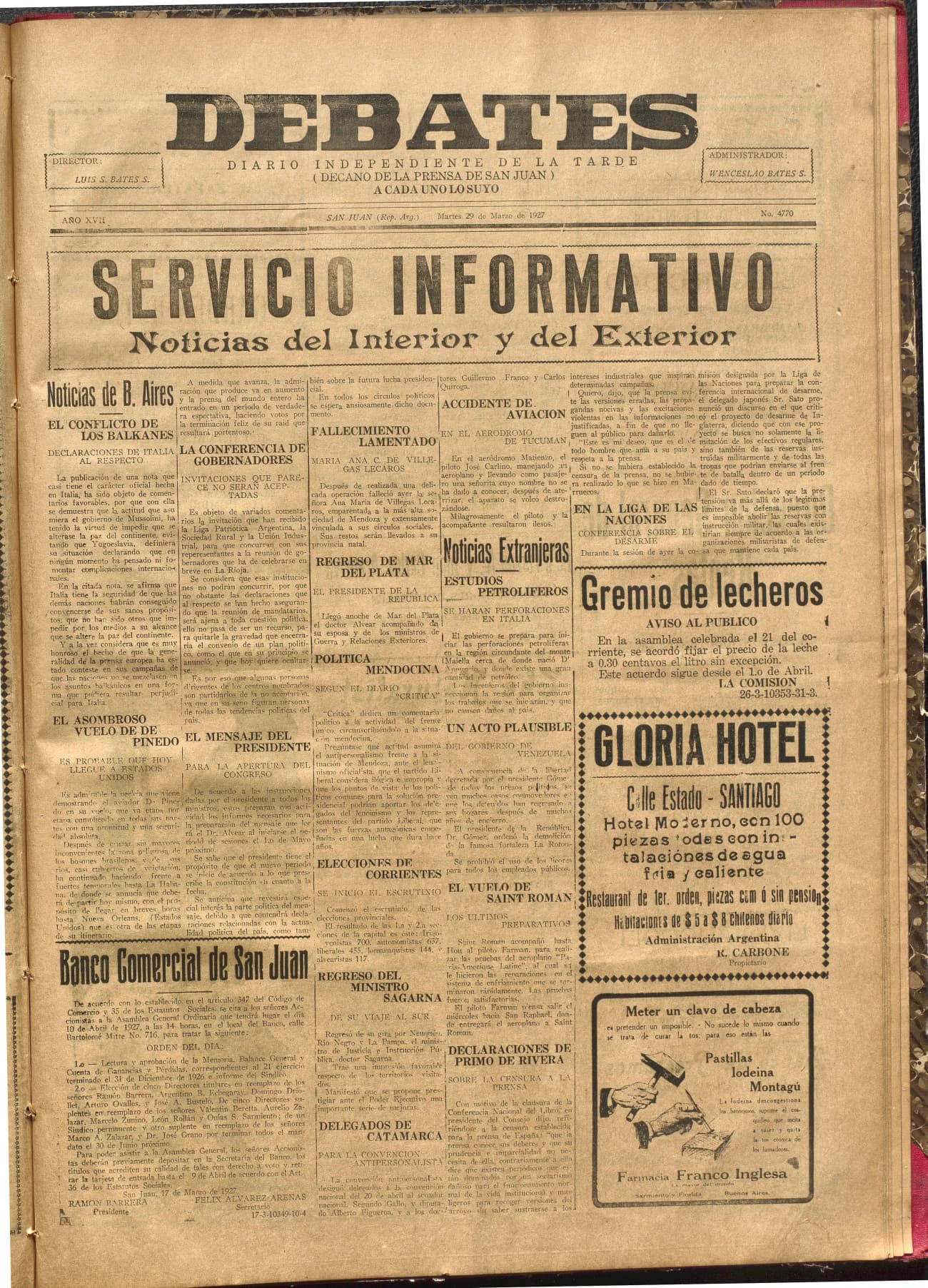 Portada · Diario Debates del 29 de marzo de 1927