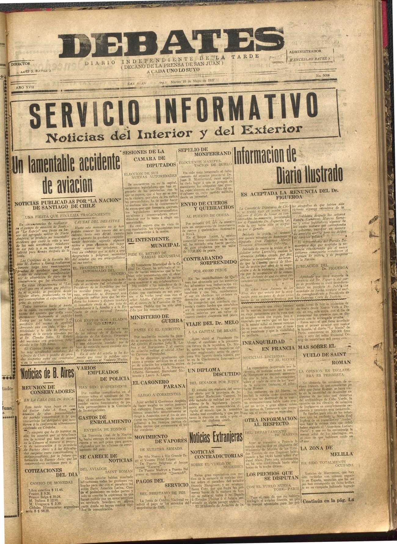 Portada · Diario Debates del 10 de mayo de 1927