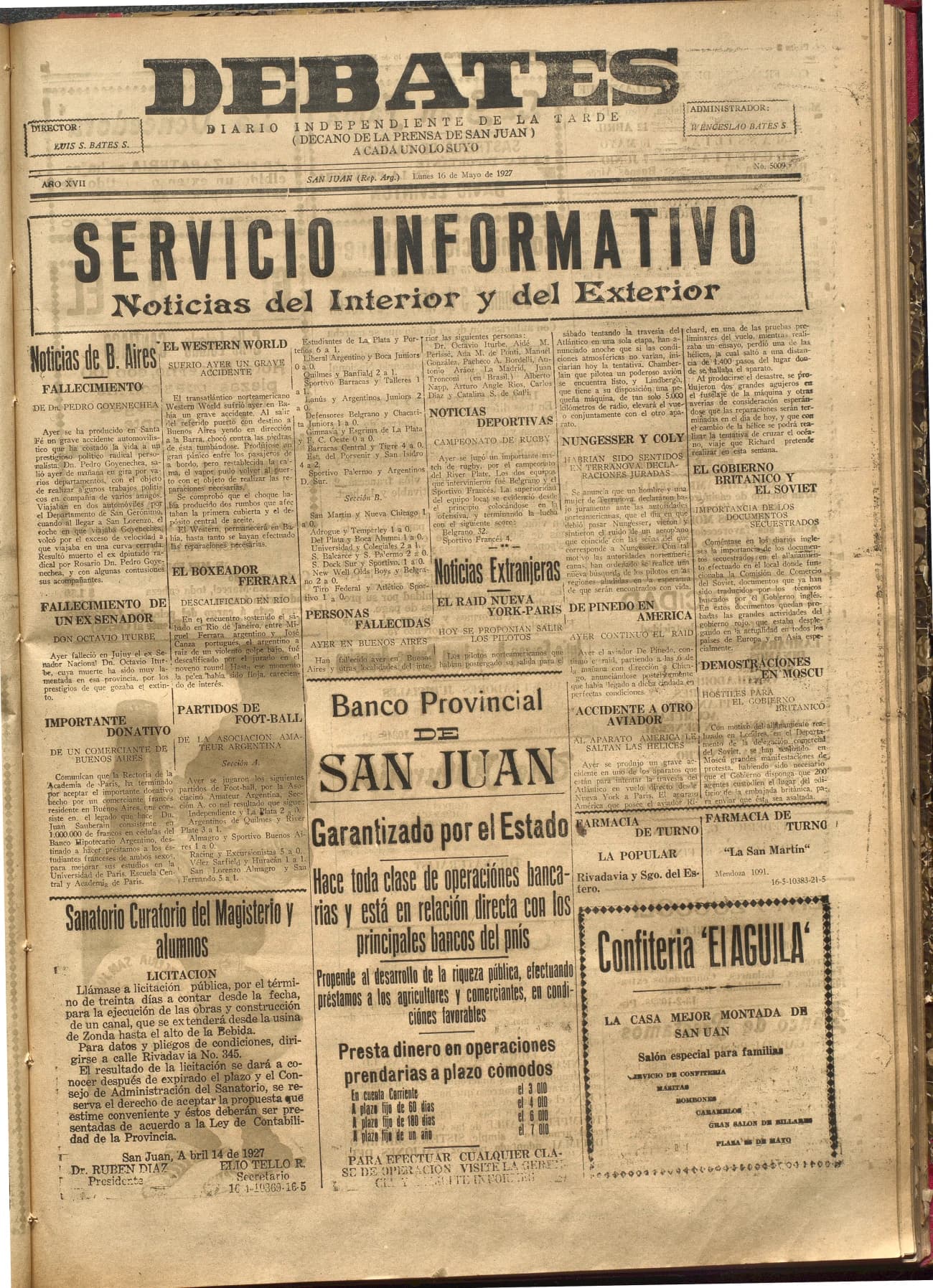 Portada · Diario Debates del 16 de mayo de 1927