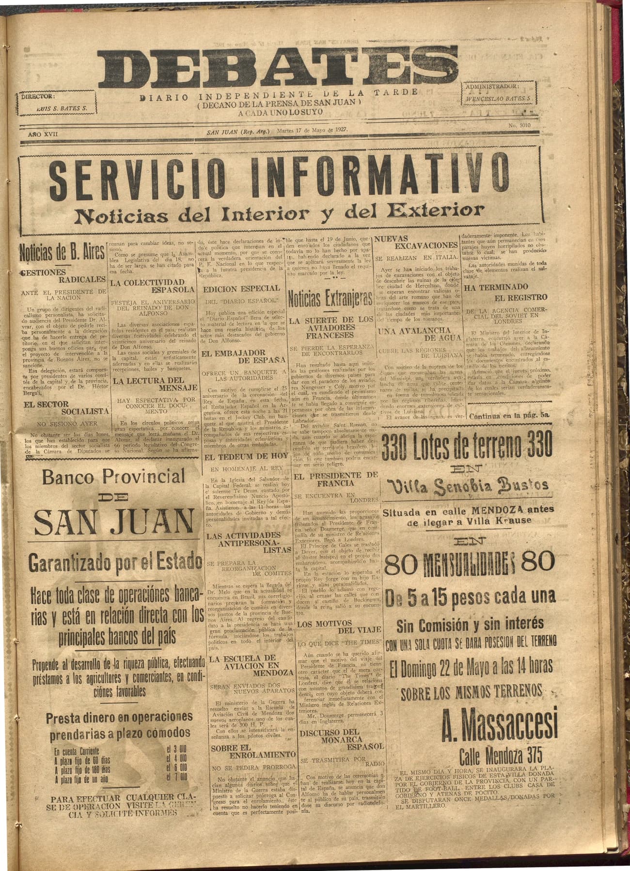 Portada · Diario Debates del 17 de mayo de 1927