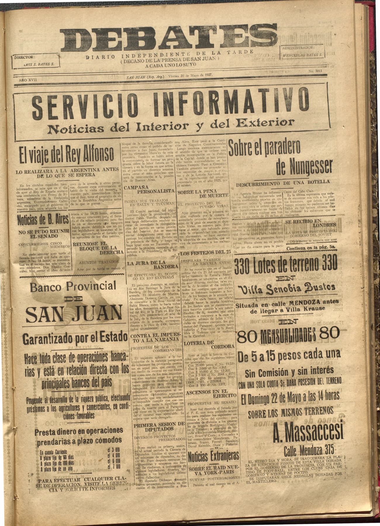 Portada · Diario Debates del 20 de mayo de 1927